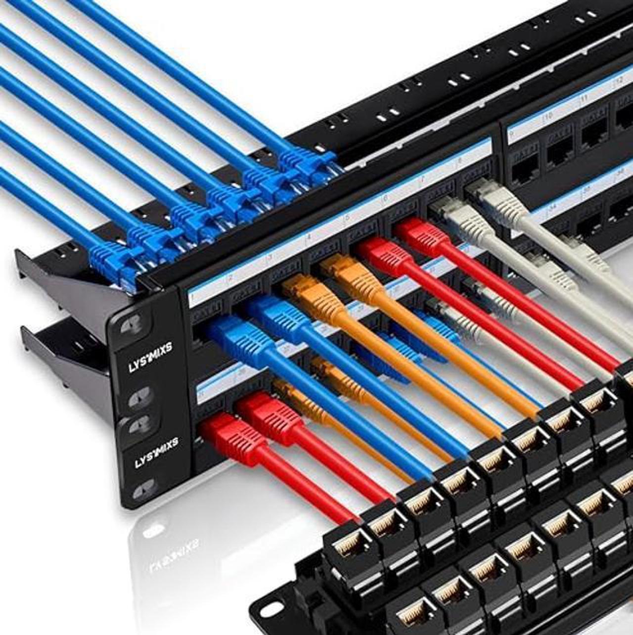 Main image of Lysymixs 48 Port RJ45 Patch Panel Cat6 Feed Through, Coupler Network Patch Panel 19 Inch, Inline Keystone Ethernet Patch Panel with Back Bar