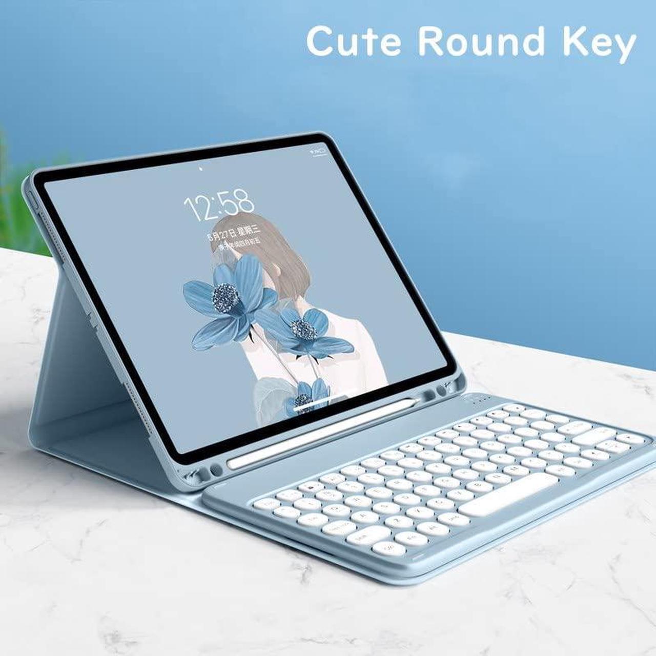 Alt view image 4 of 5 - HENGHUI Keyboard for Galaxy Tab S8 11" 2022 / Tab S7 11 Inch 2020 Tablet Keyboard Case Cute Round Key Color Keyboard Detachable Wireless Keyboard Cover with S Pen Holder (Pink)