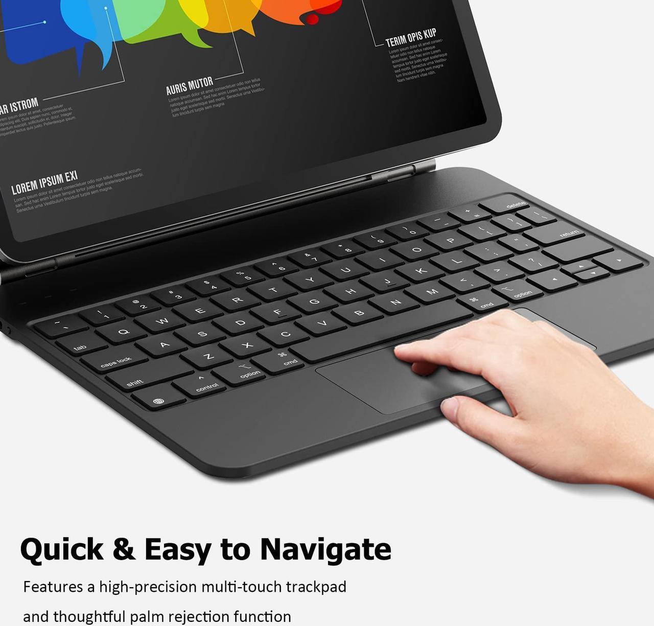 Alt view image 4 of 5 - Magic-Style Keyboard Case for 10.9 iPad Air 2022 5th/ 4th Gen, iPad Pro 11 inch 2022 4th/ 3rd/ 2nd/ 1st Gen, Wireless Bluetooth Keyboard with Floating Stand, Multi-Touch Trackpad, Detachable Magnetic