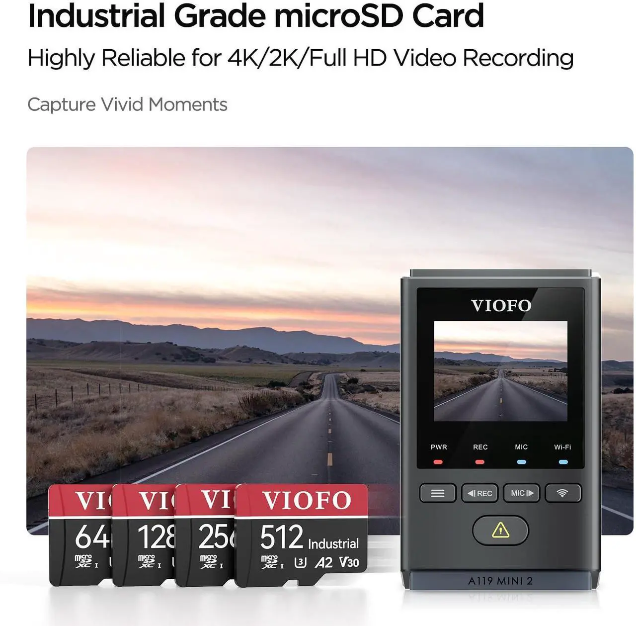 Alt view image 3 of 5 - VIOFO 512GB Industrial Grade microSD Card, U3 A2 V30 High Speed Memory Card with Adapter, Support Ultra HD 4K Video Recording