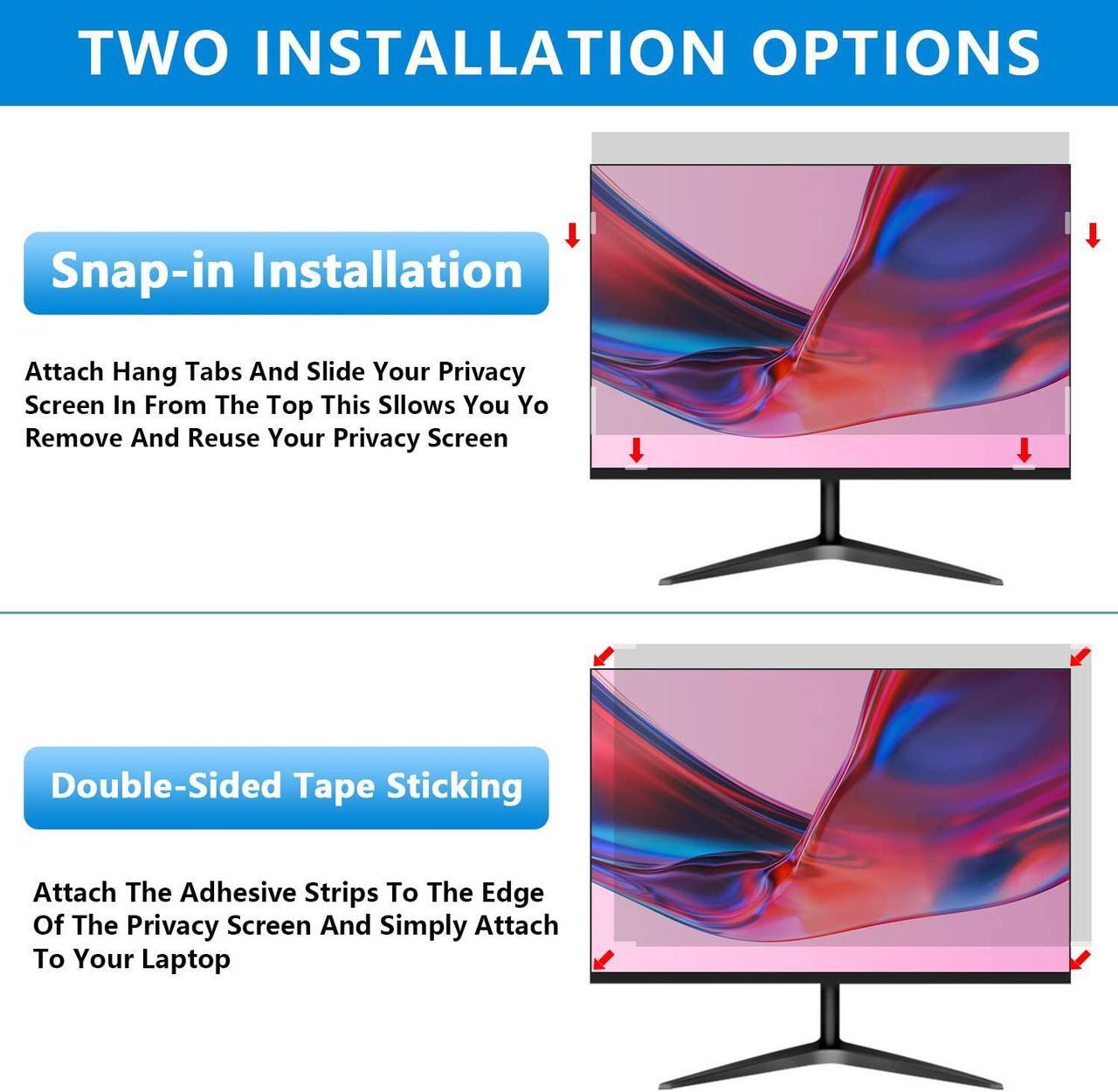 Alt view image 4 of 5 - Computer Privacy Screen 22 inch, Removable 16:10 Aspect Ratio Widescreen Laptop Monitor,Eye Protection Anti Glare Blue Light Slide Mount Tabs Cover Screen Protector for Privacy Screen Filter 22 inch
