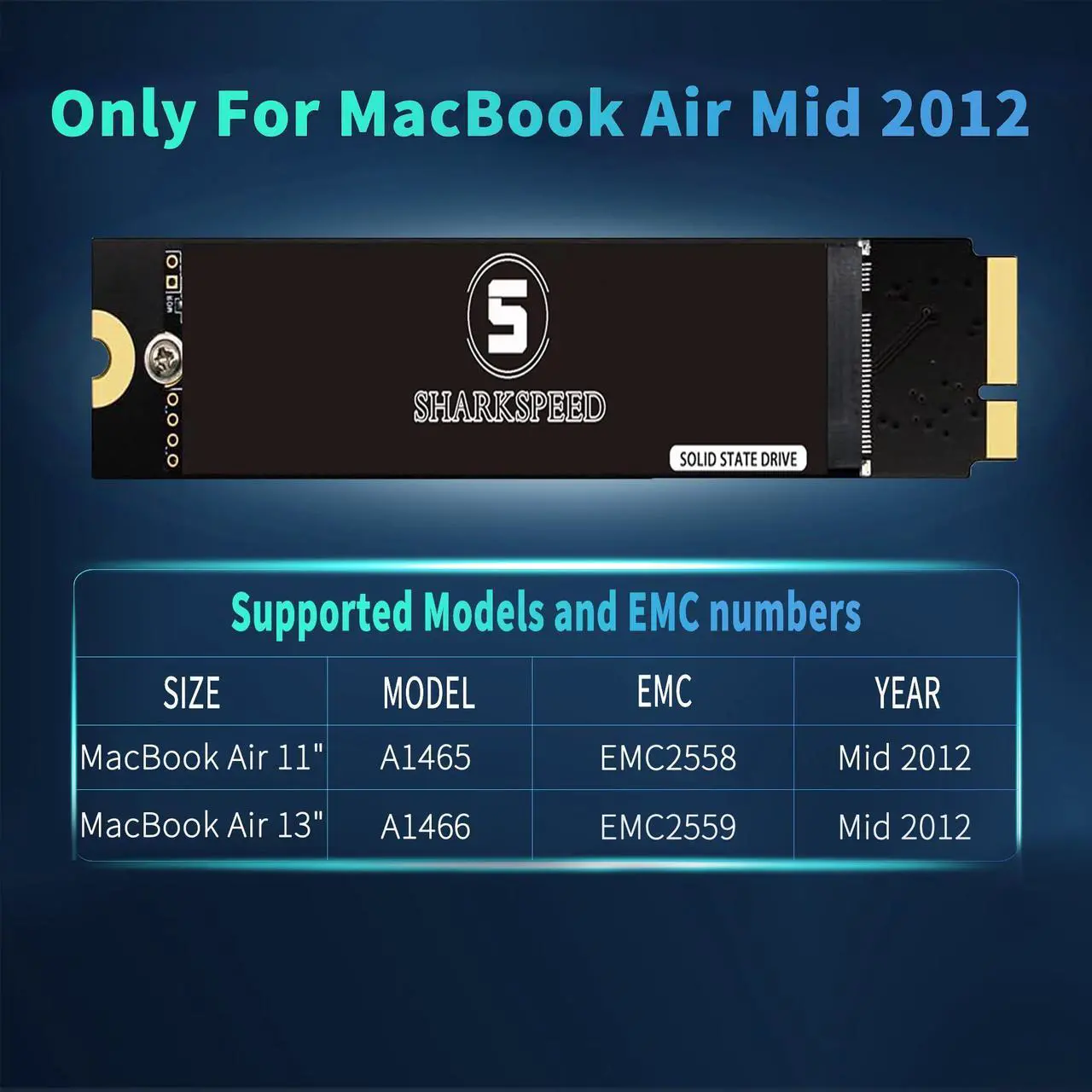 Alt view image 2 of 5 - S SHARKSPEED SSD 1TB Replacement for MacBook Air Mid 2012 A1465 EMC 2558 A1466 EMC 2559 (macOS Pre-Installed)