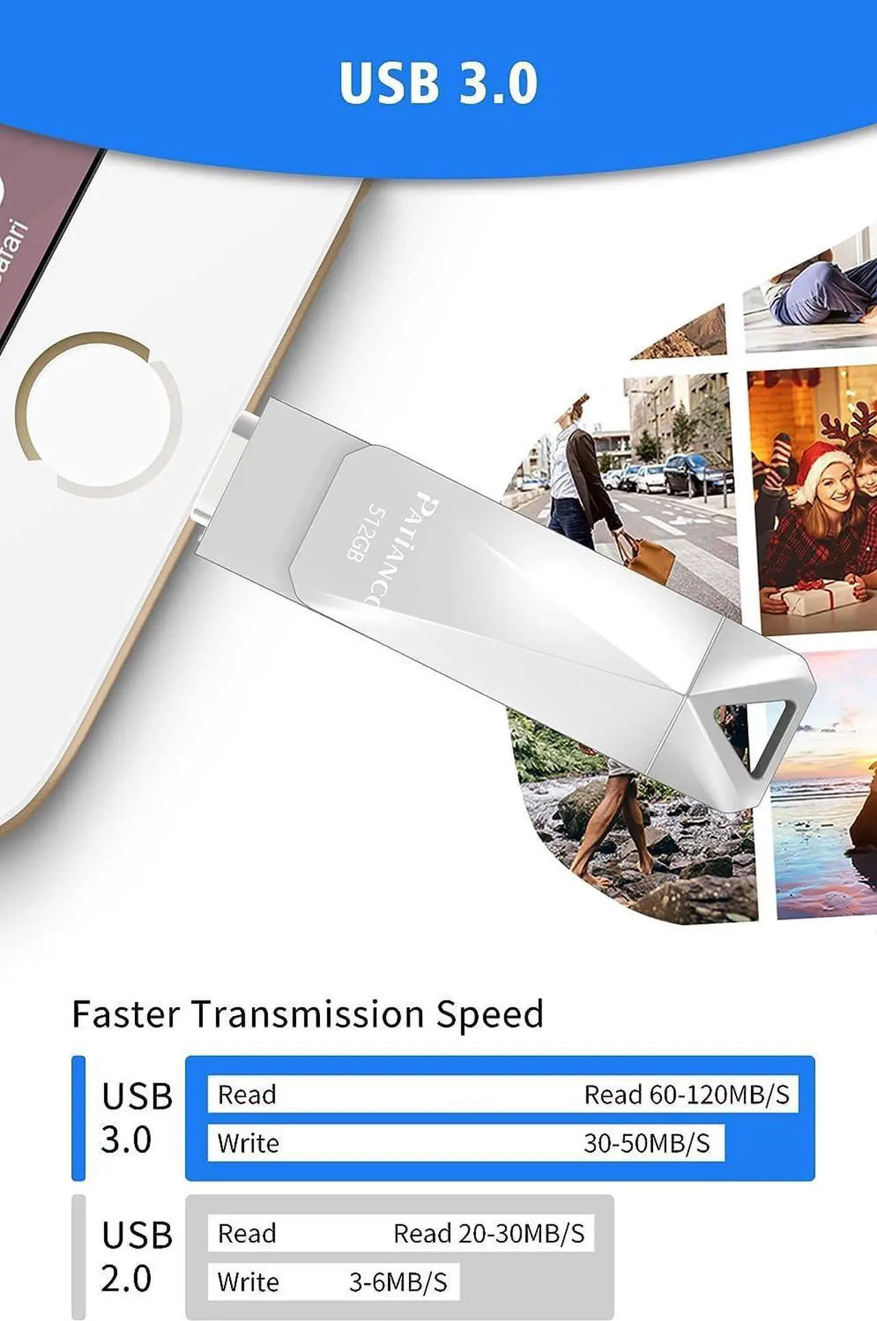 Alt view image 5 of 5 - Apple MFi Certified Photo Stick for iPhone 512GB Flash Drive for iPhone, USB Flash Drive for iPhone Thumb Drive, iPhone-Memory-Stick for iPad/iPhone/Computer Picture Keeper Portable Hard Drive