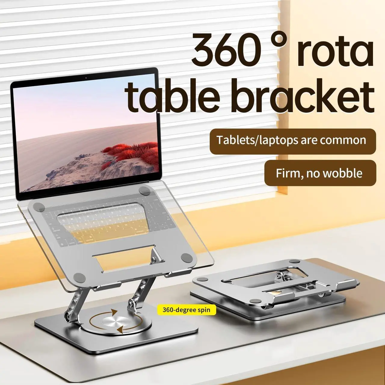 Alt view image 4 of 5 - VAJUN Rotating Laptop Stand, 360deg Angle Swivel, Height Adjustable for Neck/Shoulder Health, Solid Aluminum Base, Fits 10"-17" Laptop & Tablet (Silver)