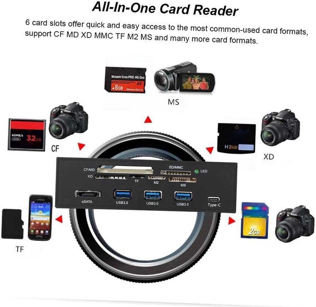 Alt view image 3 of 5 - Docooler Sunshine-tipway STW 5.25 inches Internal Card Reader Media Multi-Function Dashboard PC Front Panel Type-C USB 3.1 USB 3.0 Support CF MD XD MMC TF M2 MS