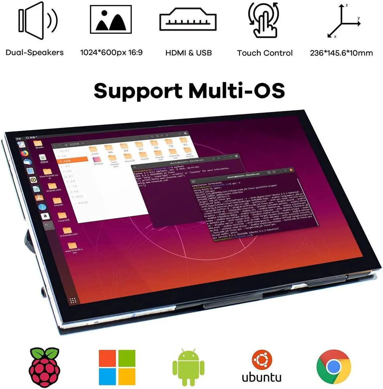 Alt view image 3 of 5 - Hosyond 10.1" IPS LCD Capacitive Touch Screen HDMI Display Portable Monitor 1024X600 Built-in Dual Speakers for Raspberry Pi 5/4/3 Xbox PS4 Windows 7/8/10
