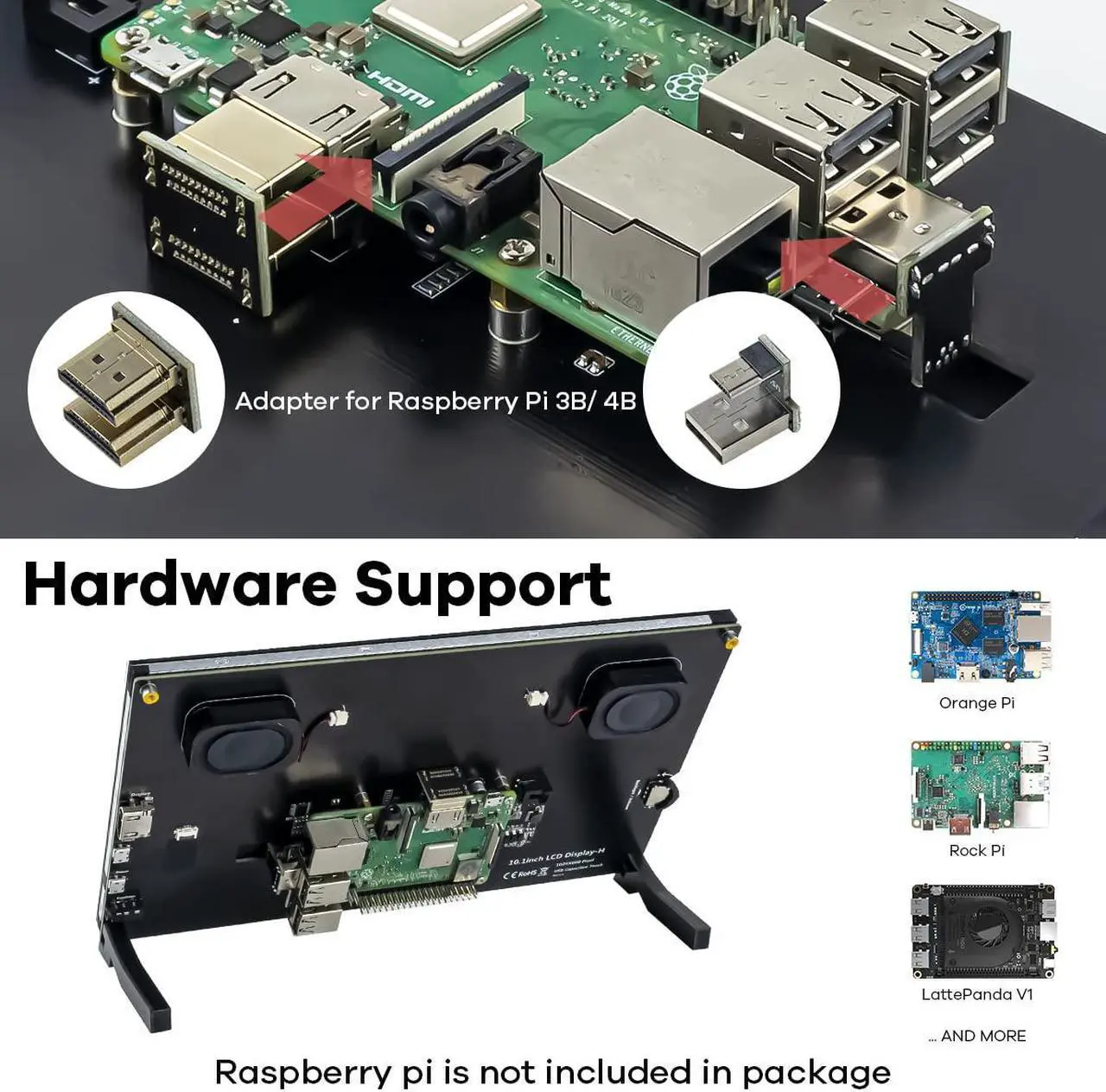 Alt view image 5 of 5 - Hosyond 10.1" IPS LCD Capacitive Touch Screen HDMI Display Portable Monitor 1024X600 Built-in Dual Speakers for Raspberry Pi 5/4/3 Xbox PS4 Windows 7/8/10