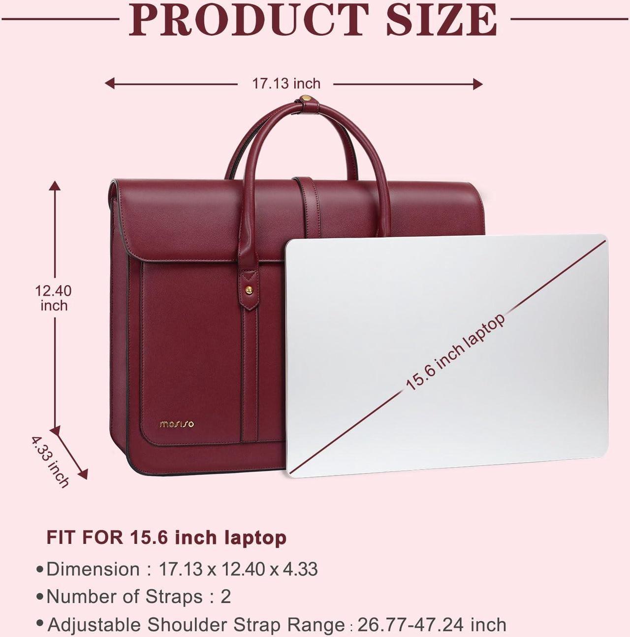 Alt view image 3 of 5 - MOSISO Laptop Bag for Women, 15-15.6 inch PU Leather Laptop Shoulder Bag Convertible Backpack, 16 inch Messenger Bag Casual Handbag Work Briefcase Travel Computer Bag with Bowknot, Wine Red