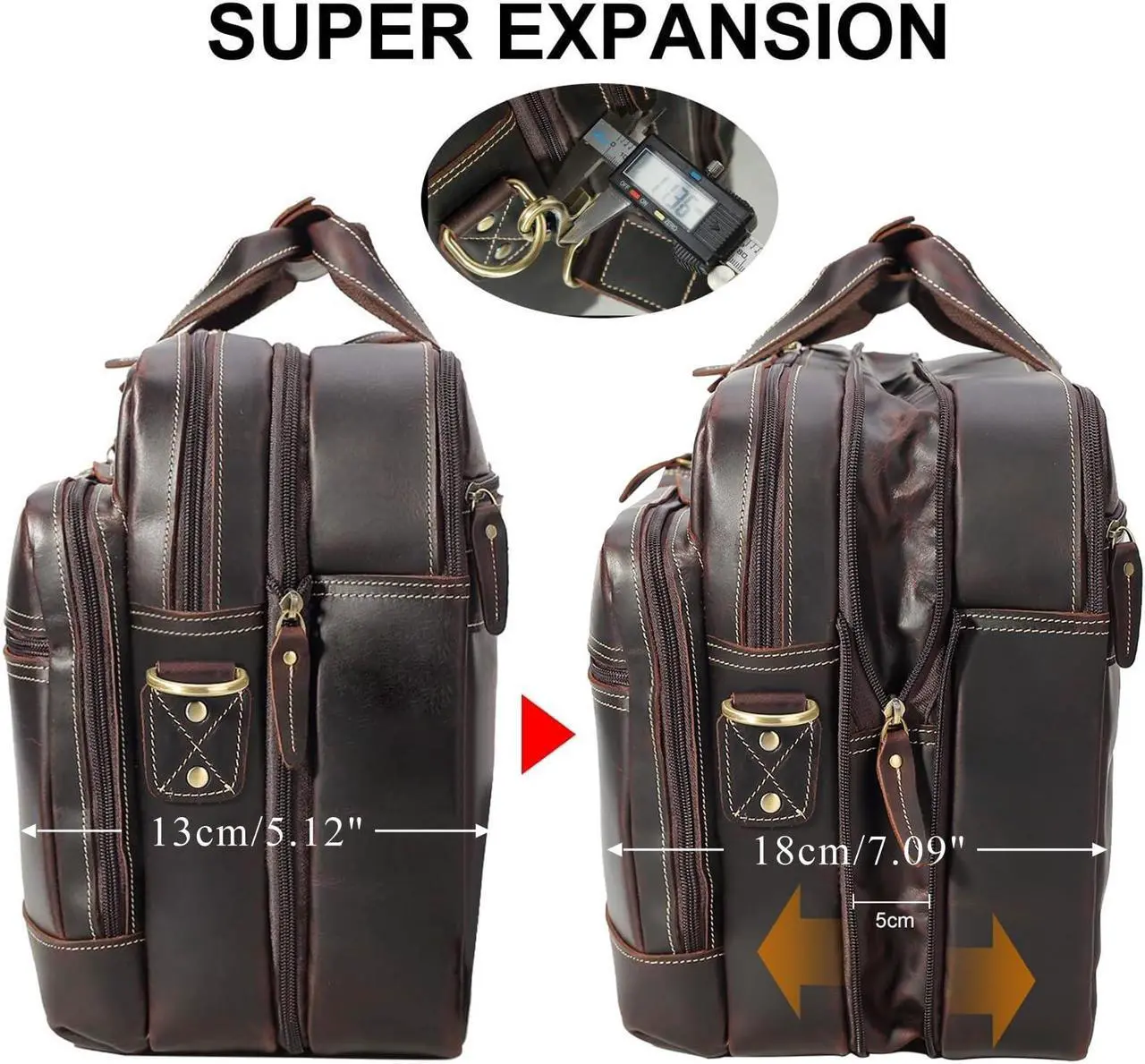 Alt view image 2 of 5 - Masa Kawa Leather Briefcase for Men Expandable Large Vintage 17 Inch Laptop Messenger Bag Crossbody Shoulder Business Travel Duffel Bags Attache Case