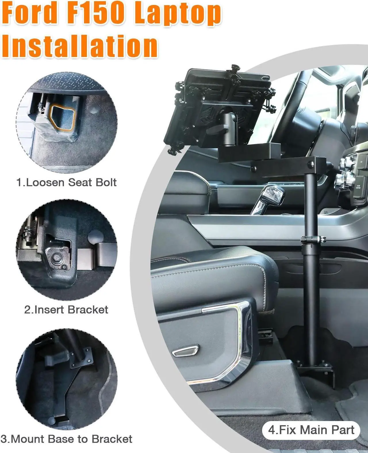 Alt view image 2 of 5 - MELIPRON Truck Laptop Mount Fit for Ford F150 F250 F350 F550 No-Drilling Vehicle Computer Mount Stand for Laptops Up to 17"