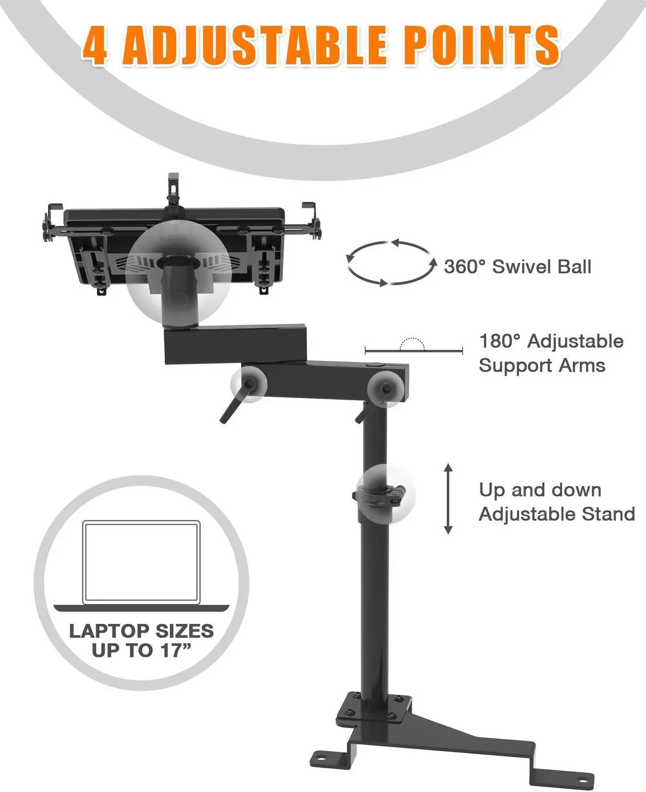 Alt view image 3 of 5 - MELIPRON Truck Laptop Mount Fit for Ford F150 F250 F350 F550 No-Drilling Vehicle Computer Mount Stand for Laptops Up to 17"
