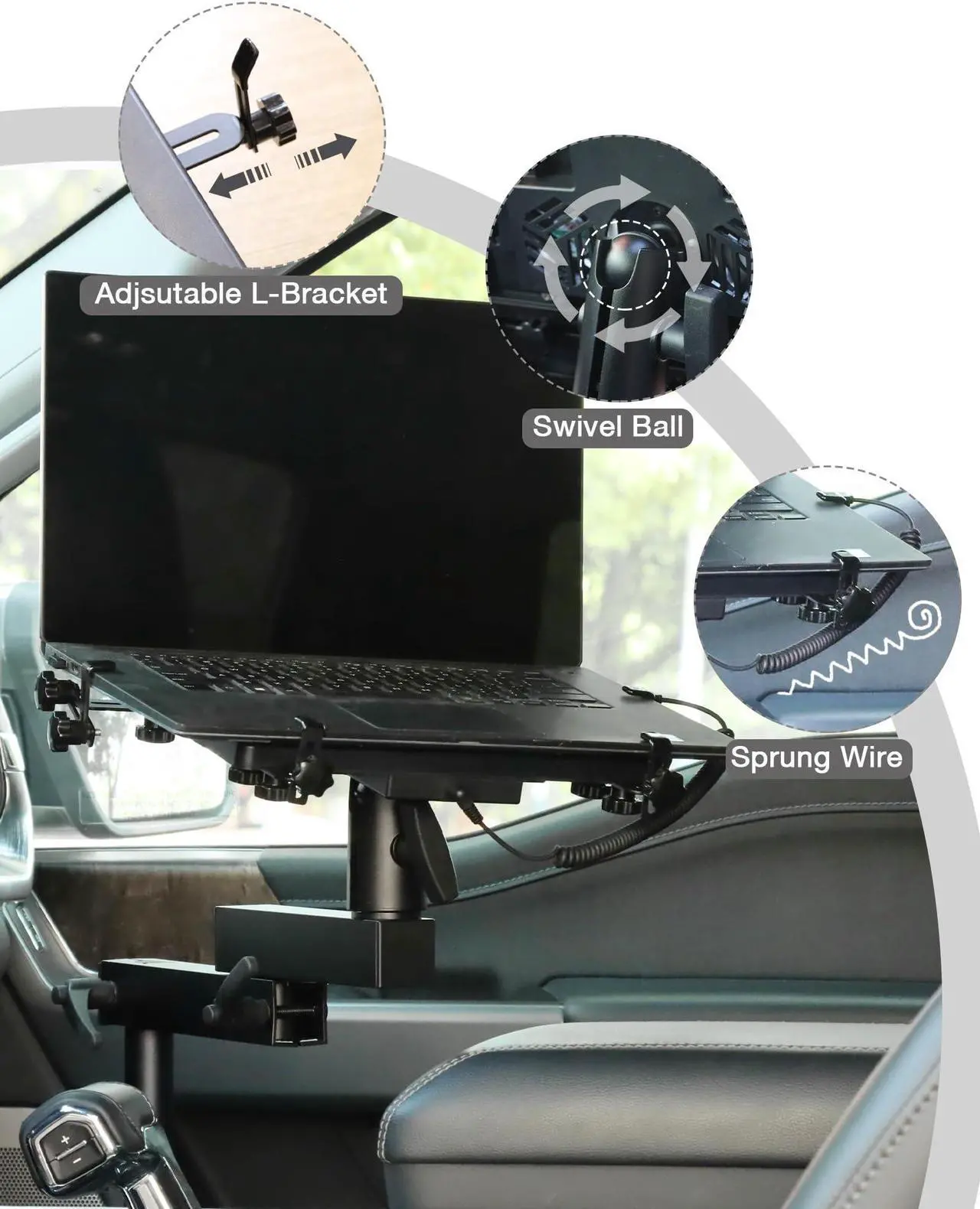 Alt view image 4 of 5 - MELIPRON Truck Laptop Mount Fit for Ford F150 F250 F350 F550 No-Drilling Vehicle Computer Mount Stand for Laptops Up to 17"