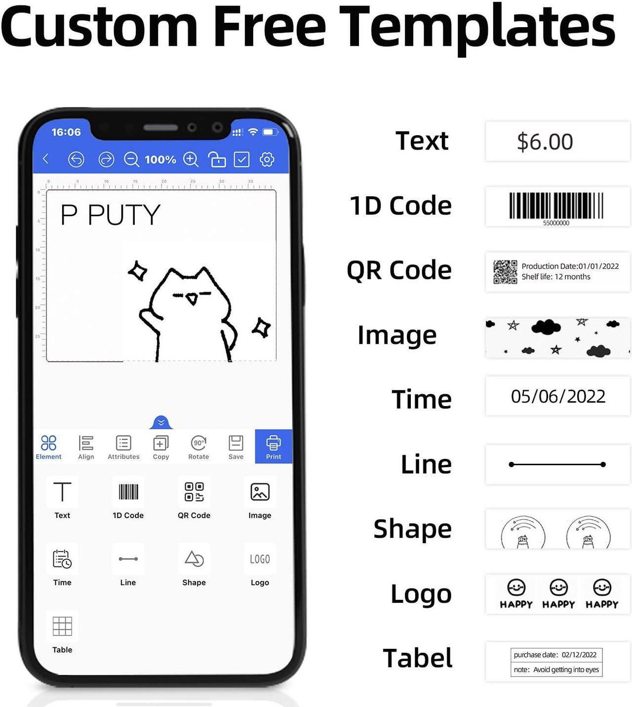 Alt view image 4 of 5 - P PUTY Portable Label Makers Q21 Bluetooth Thermal Label Printer for Retail,Barcode,Clothing,2 Inch Label Maker Compatible with Android & iOS, with 1 Pack 40mm*30mm 230/Roll Labels