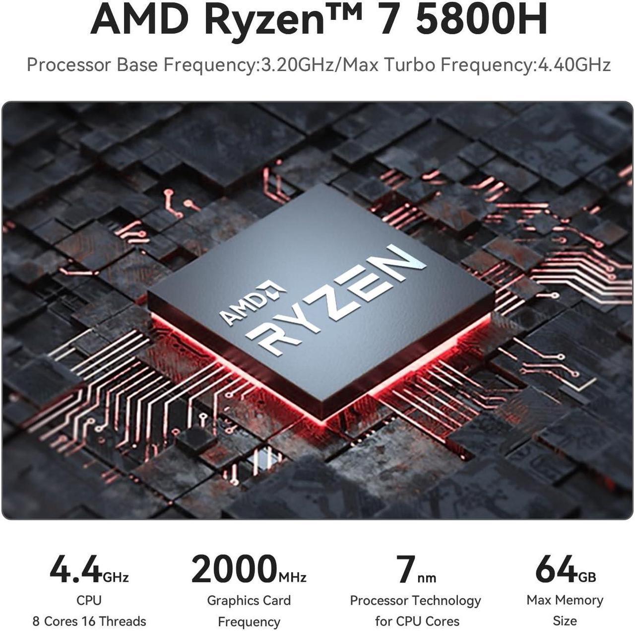 Alt view image 3 of 5 - Beelink SER5 Pro Mini PC, AMD Ryzen 7 5800H (8C/16T, up to 4.4GHz), 32GB DDR4 RAM 500GB PCle3.0 SSD, Mini Desktop Computer Support 4K@60Hz Triple Display, WiFi6, BT5.2, DP+HDMI, Auto Power On