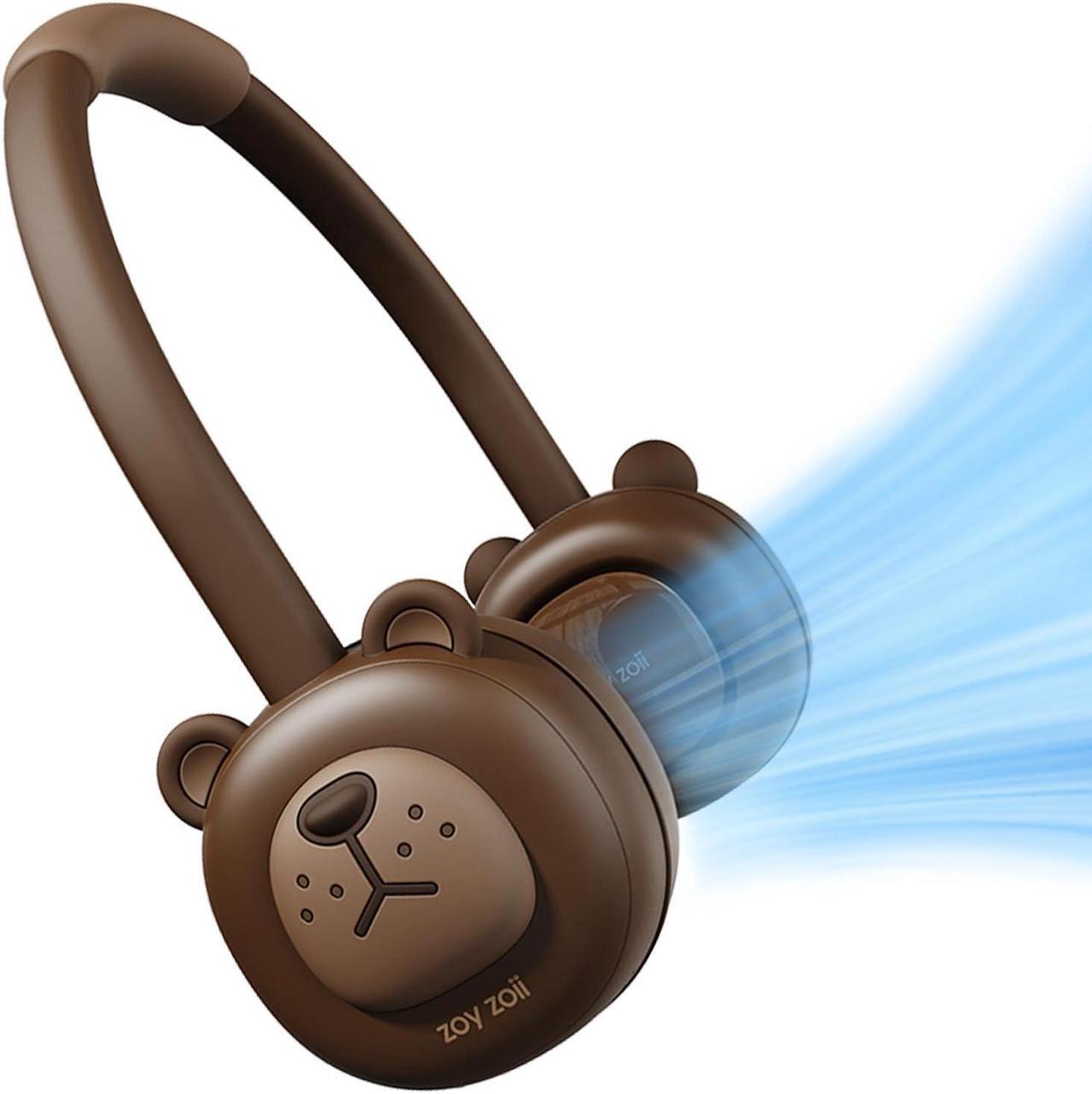 Main image of Zoy zoii Neck Fan for Kids, Hands Free Bladeless Fan, Portable Wearable Personal Fan, Rechargeable 3 Speeds Gift for Boy Girl Travel Outdoor, Brown Bear