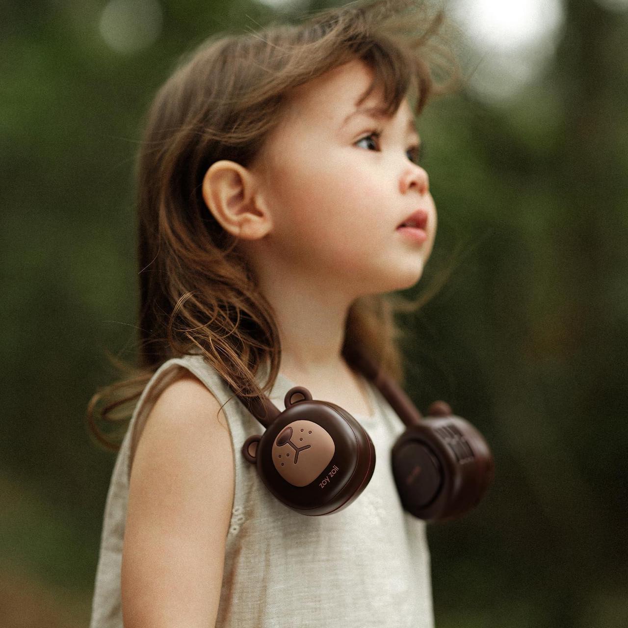 Alt view image 3 of 5 - Zoy zoii Neck Fan for Kids, Hands Free Bladeless Fan, Portable Wearable Personal Fan, Rechargeable 3 Speeds Gift for Boy Girl Travel Outdoor, Brown Bear