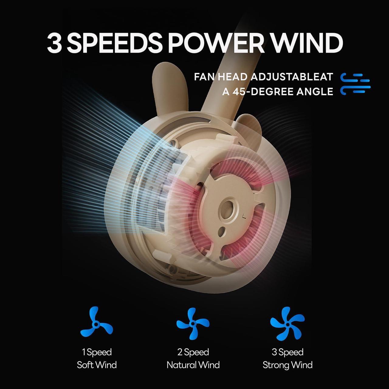 Alt view image 5 of 5 - Zoy zoii Neck Fan for Kids, Hands Free Bladeless Fan, Portable Wearable Personal Fan, Rechargeable 3 Speeds Gift for Boy Girl Travel Outdoor, Brown Bear