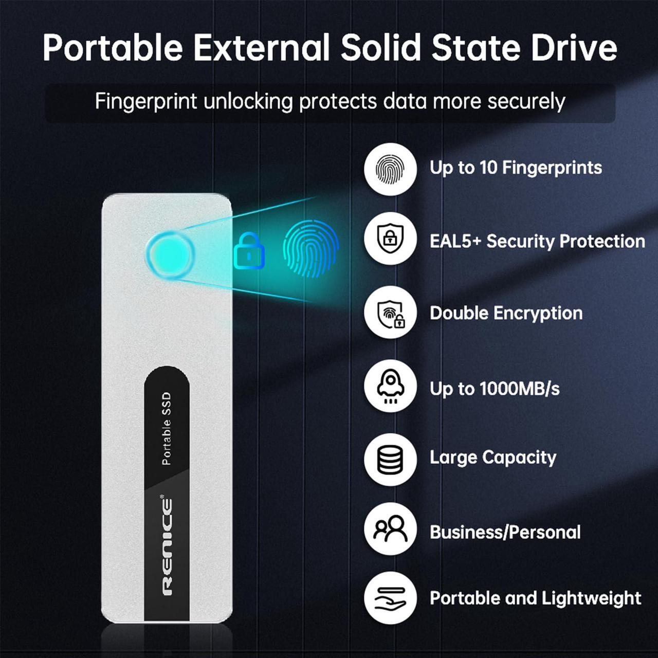 Alt view image 2 of 5 - RENICE Portable SSD 1TB -Ultra-Fast 1000MB/s Read-USB 3.2 Gen2 External Solid State Drive-USB-C Mini SSD-for Professional, Student, Photographer