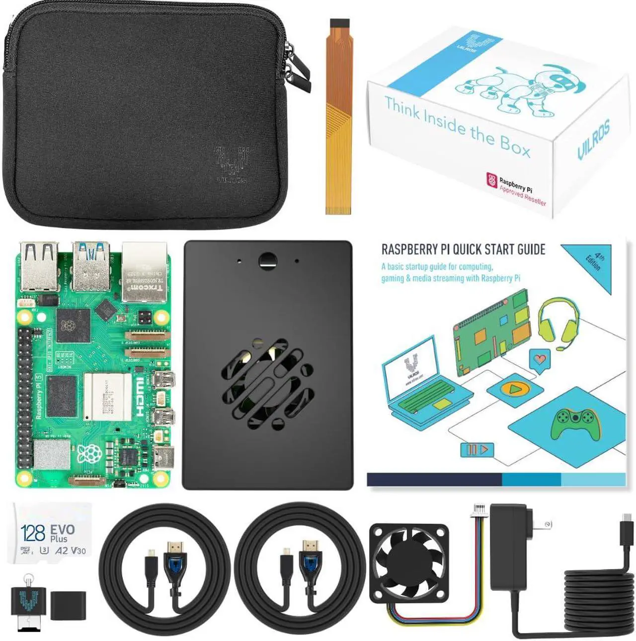 Main image of Vilros Raspberry Pi 5 Starter Kit MAX - Turbo Cooled Aluminum - (128GB Edition) - (2GB RAM)