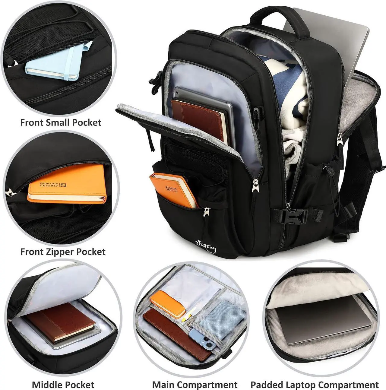 Alt view image 4 of 5 - Travel Backpack for Women Men 17 Inch Laptop Backpacks with USB Port Carry on Bag Airline Approved Large College School Bookbags Waterproof Work Business Sport Rucksack Casual Daypack (Black)