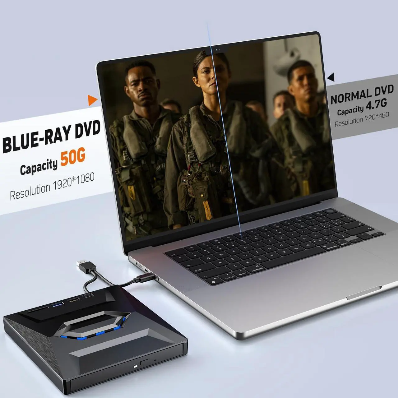 Alt view image 2 of 5 - External Blu Ray Drive with Case,Portable Bluray Player Writer Reader,CD Burner with USB 3.0 typc C Port& SD Card,DVD & CD-ROM +/-RW,External Blu-Ray Drives for PC Laptop Desktop Windows Mac Linux