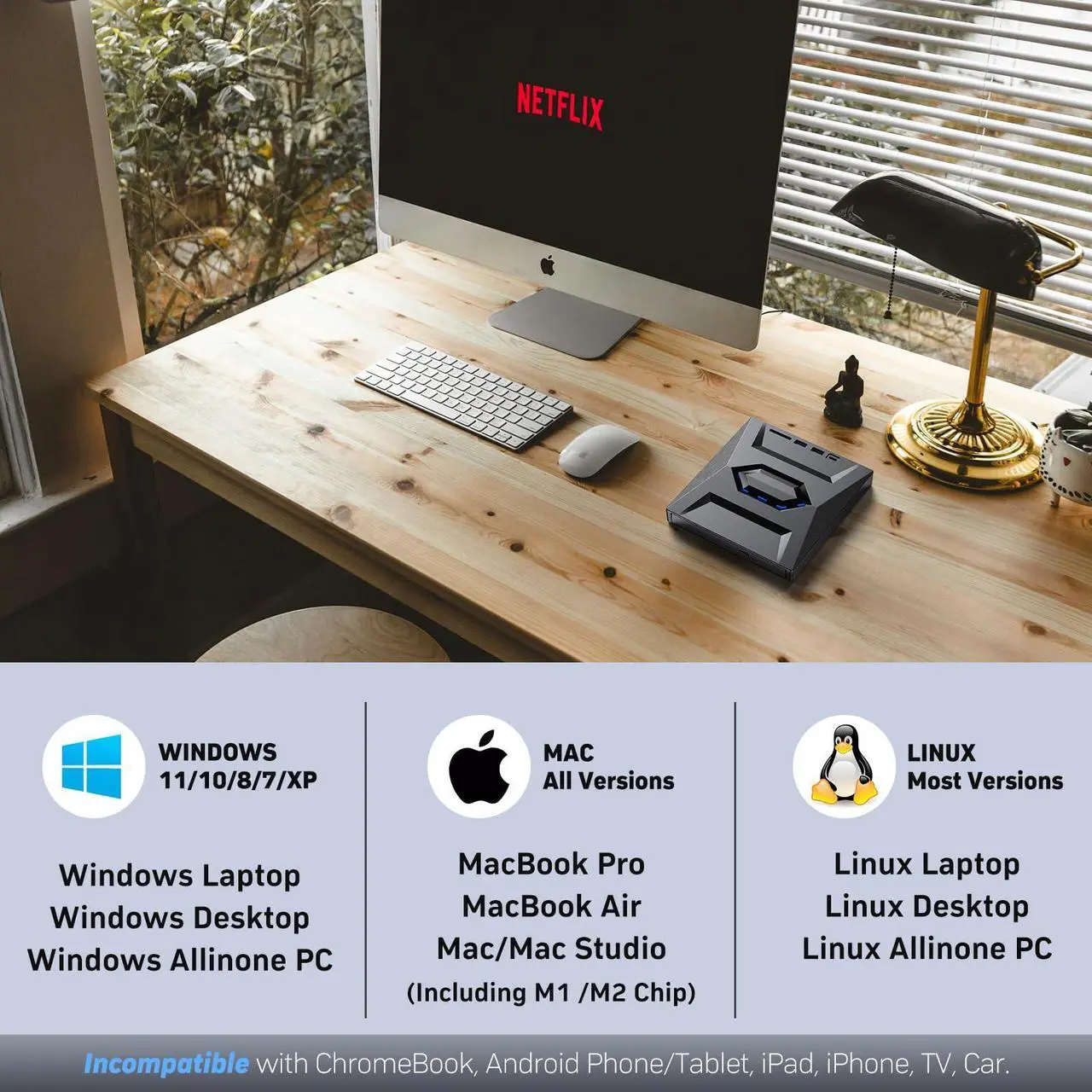Alt view image 5 of 5 - External Blu Ray Drive with Case,Portable Bluray Player Writer Reader,CD Burner with USB 3.0 typc C Port& SD Card,DVD & CD-ROM +/-RW,External Blu-Ray Drives for PC Laptop Desktop Windows Mac Linux
