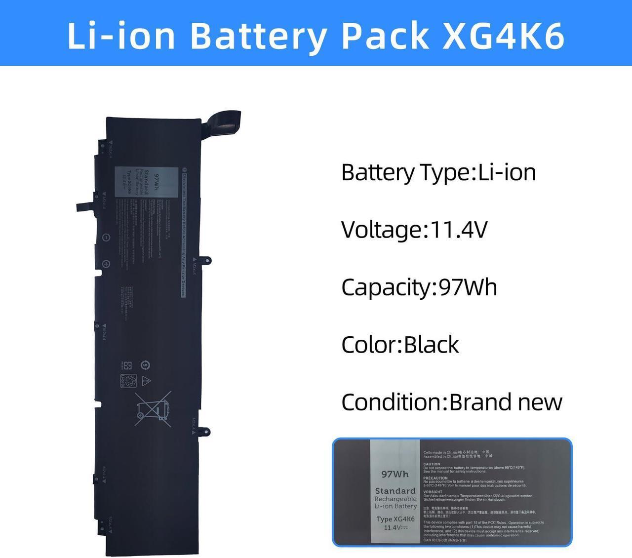Alt view image 2 of 5 - NBULBL XG4K6 Battery Replacement for Dell XPS 17 9700 9710 9720 9730 / Precision 5750 5760 5770 Series P92F P92F001 P92F002 P92F003 01RR3 001RR3 F8CPG 0F8CPG 5XJ6R KVPMY 0YY3V KRDHV 11.4V 97Wh