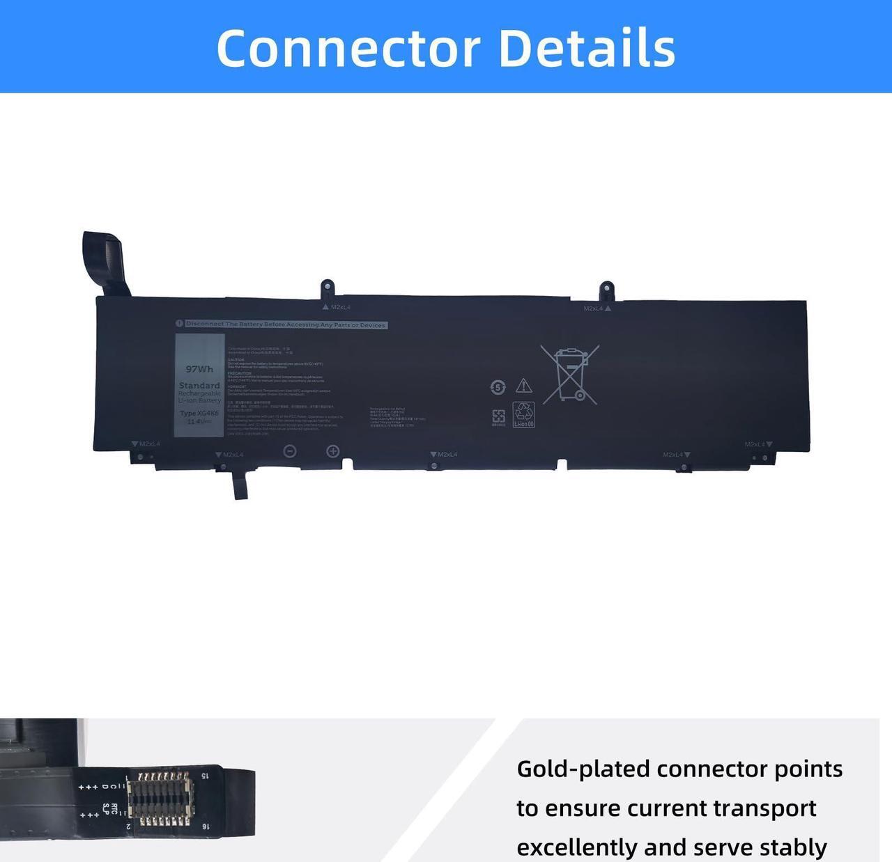 Alt view image 3 of 5 - NBULBL XG4K6 Battery Replacement for Dell XPS 17 9700 9710 9720 9730 / Precision 5750 5760 5770 Series P92F P92F001 P92F002 P92F003 01RR3 001RR3 F8CPG 0F8CPG 5XJ6R KVPMY 0YY3V KRDHV 11.4V 97Wh