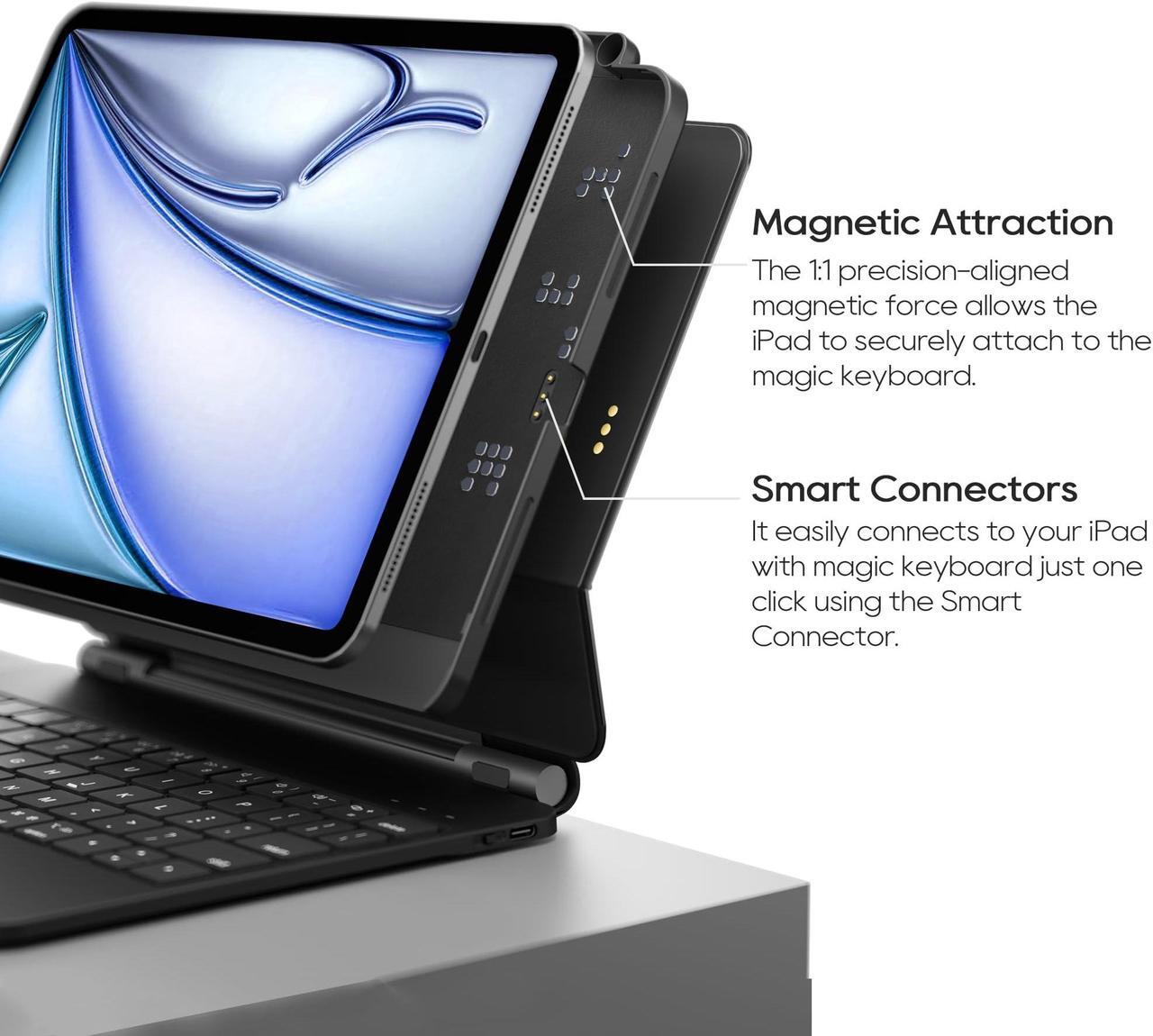 Alt view image 3 of 5 - edaiser Magnetic Case Compatible with Apple Magic Keyboard & Magnetic Stand & Protective Cover with Pencil Holder for iPad Air 11-inch (M3-M2) 2025 & iPad Air 5/4th Gen & iPad Pro 11 inch (4th-1st)