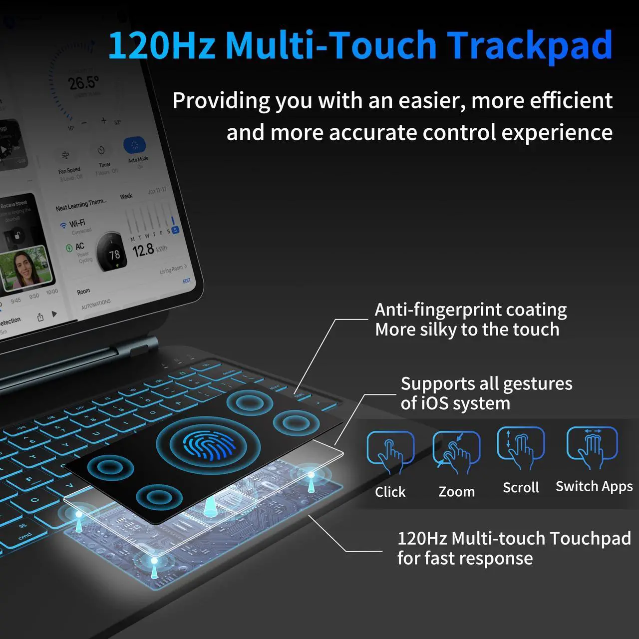 Alt view image 4 of 5 - Otuoor iPad Air 13 Inch Case Keyboard (M3 2025 / M2 2024) & iPad Pro 12.9 inch (6th,5th,4th,3rd Gen) Magic Keyboard with 7 Color Backlight, Multi-Touch Trackpad, Magnetic Stand,Auto Sleep/Wake (Black)
