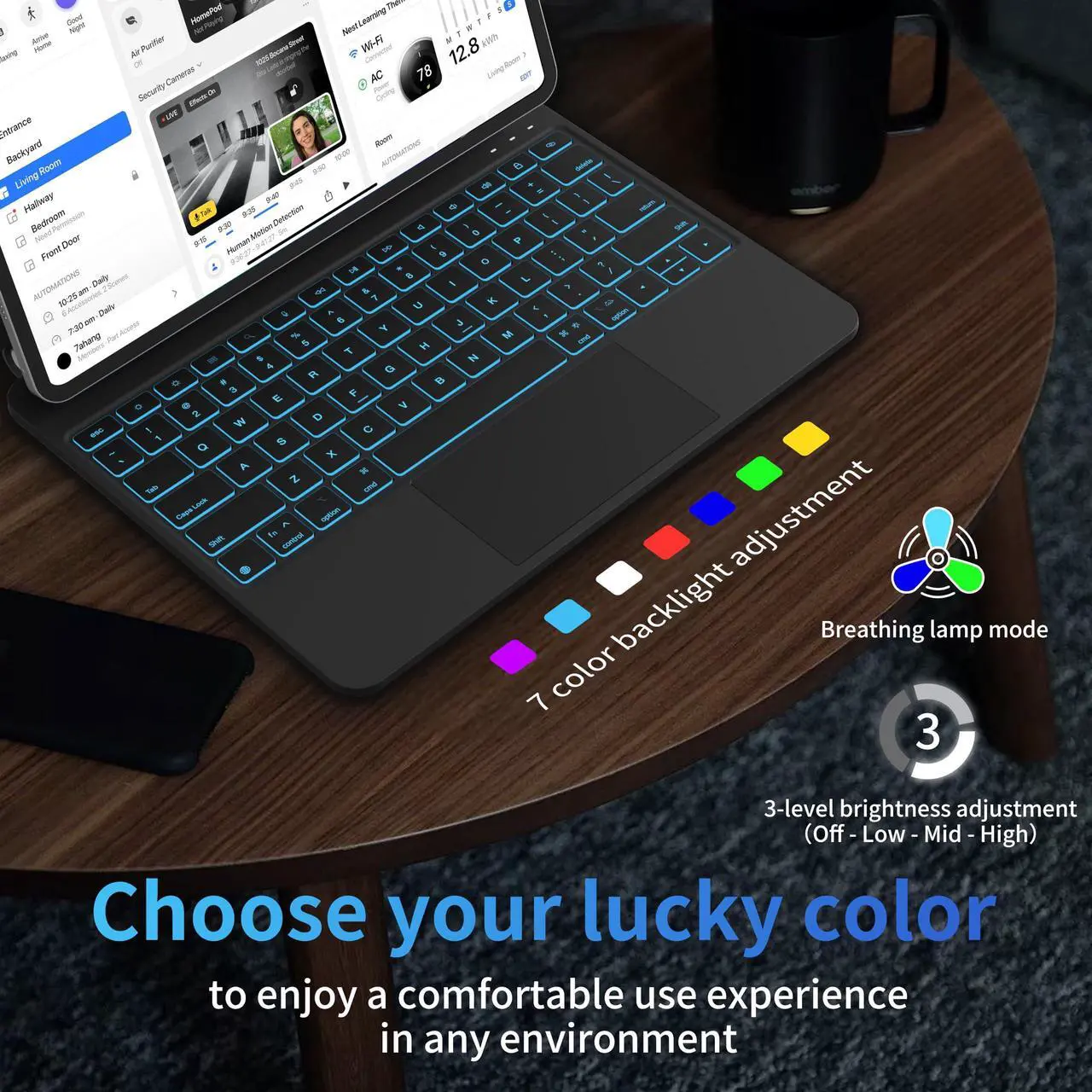 Alt view image 5 of 5 - Otuoor iPad Air 13 Inch Case Keyboard (M3 2025 / M2 2024) & iPad Pro 12.9 inch (6th,5th,4th,3rd Gen) Magic Keyboard with 7 Color Backlight, Multi-Touch Trackpad, Magnetic Stand,Auto Sleep/Wake (Black)