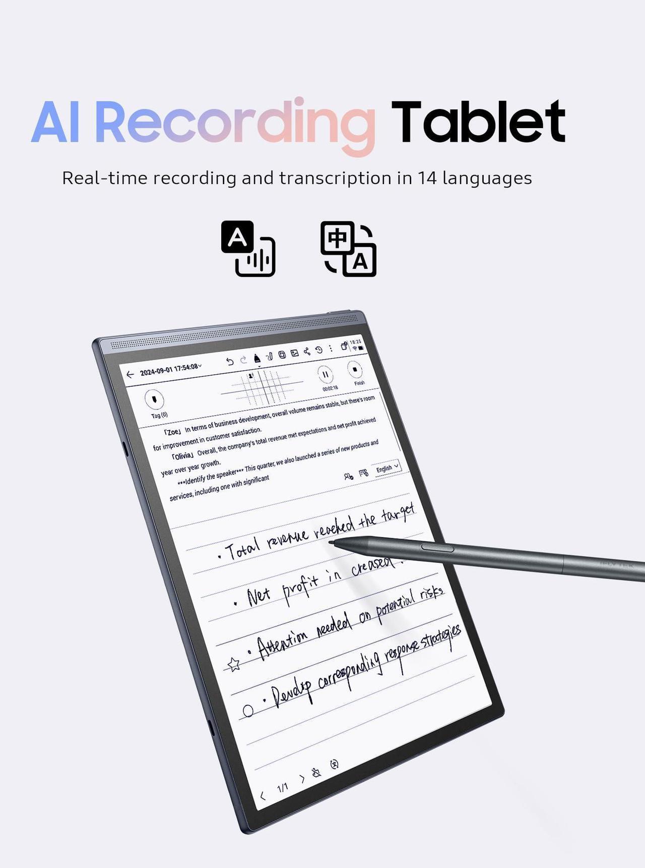 Alt view image 3 of 5 - iFLYTEK AINOTE Air 2 Note Taking Tablet, 8.2-inch Writing Tablet for Adults,Voice Transcribe in 14 Languages, Digital Notebook with Stylus Pen, E Ink Paper Tablet for Meetings, Powered by Chatgpt