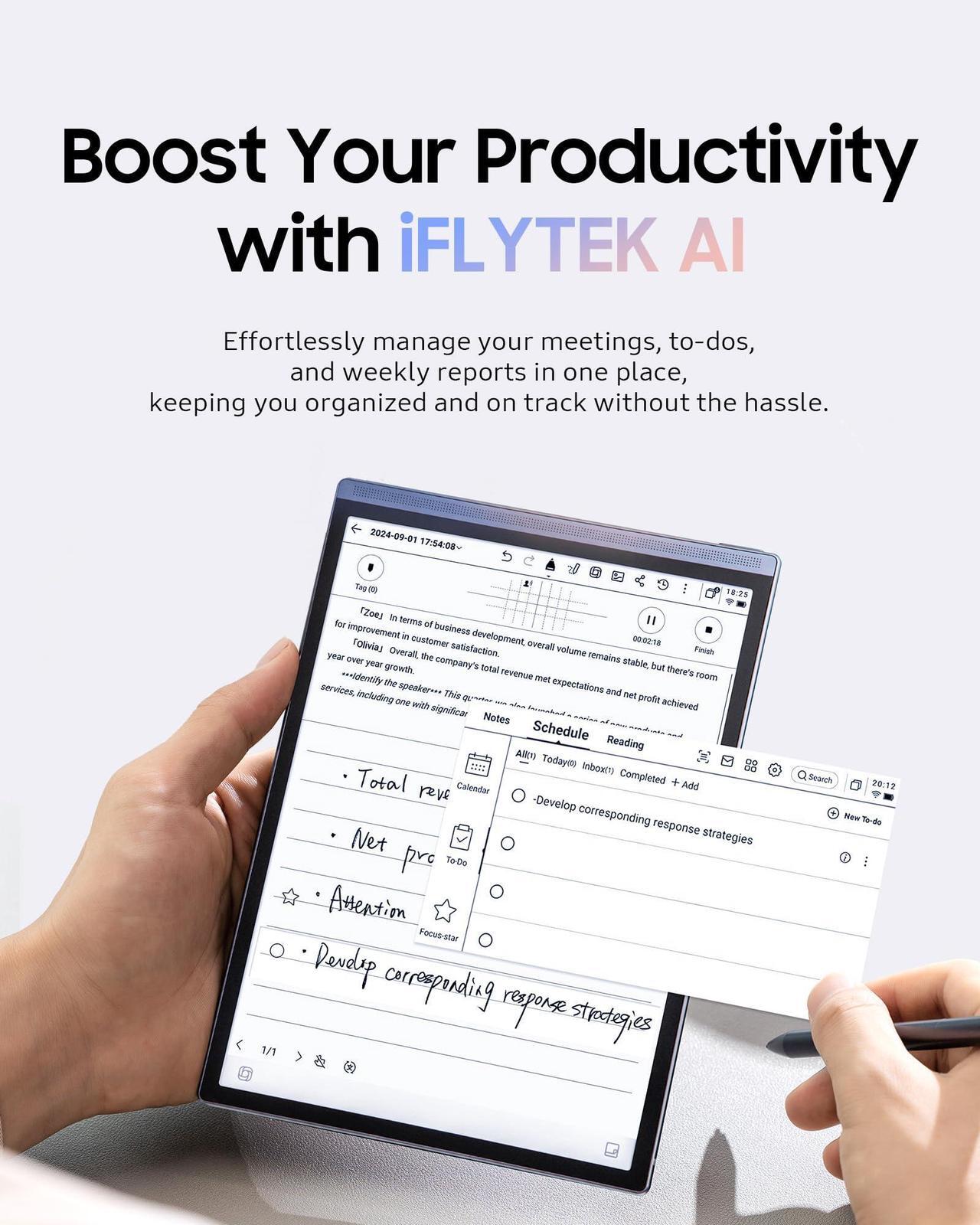 Alt view image 5 of 5 - iFLYTEK AINOTE Air 2 Note Taking Tablet, 8.2-inch Writing Tablet for Adults,Voice Transcribe in 14 Languages, Digital Notebook with Stylus Pen, E Ink Paper Tablet for Meetings, Powered by Chatgpt