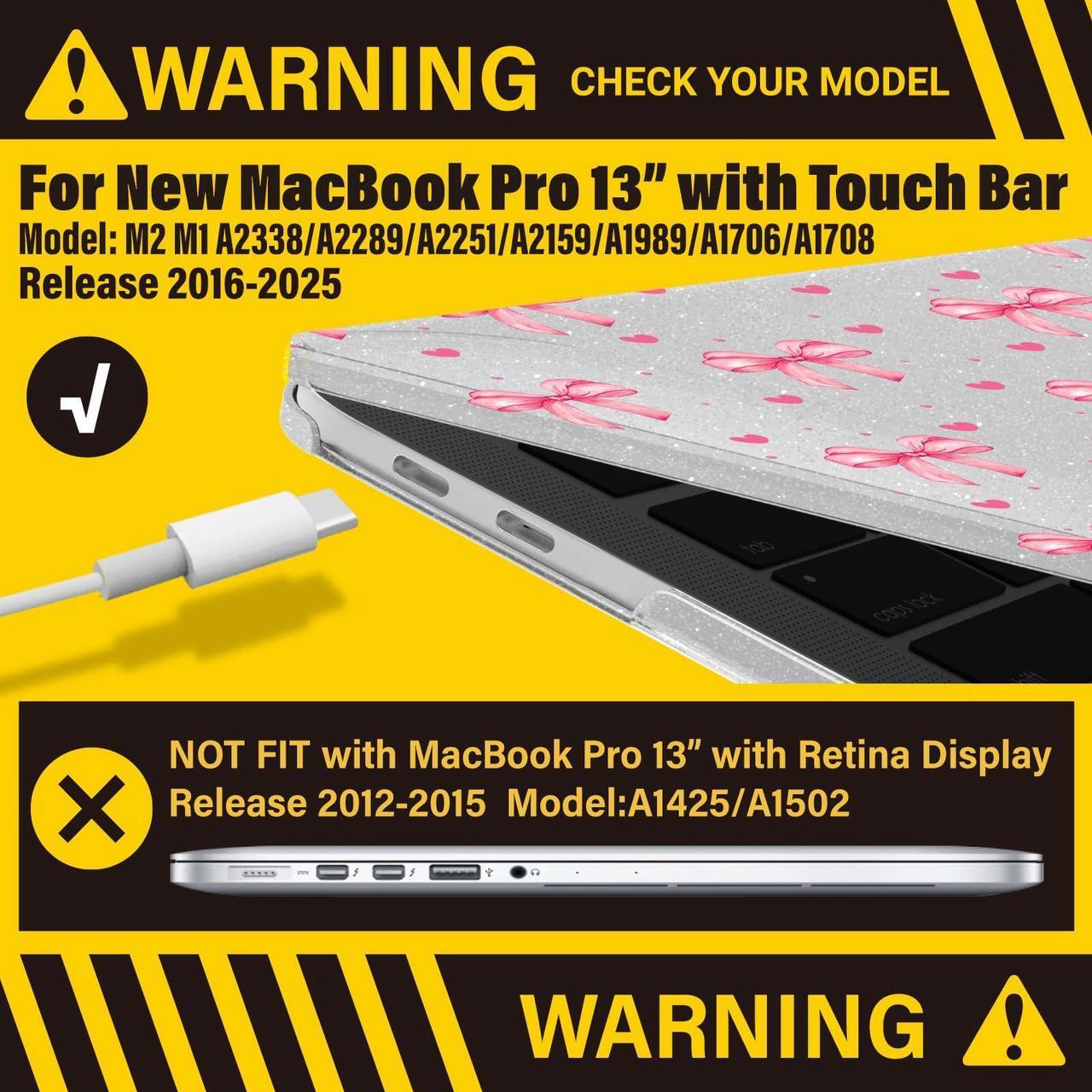 Alt view image 3 of 5 - IBENZER Compatible with 2025 2024 M2 MacBook Pro 13 Inch Case 2025-2016 M1 A2338 A2289 A2251 A2159 A1989 A1706 A1708, Hard Shell Case & Keyboard Cover for Mac Pro 13, Bow, MT13-BOW+1