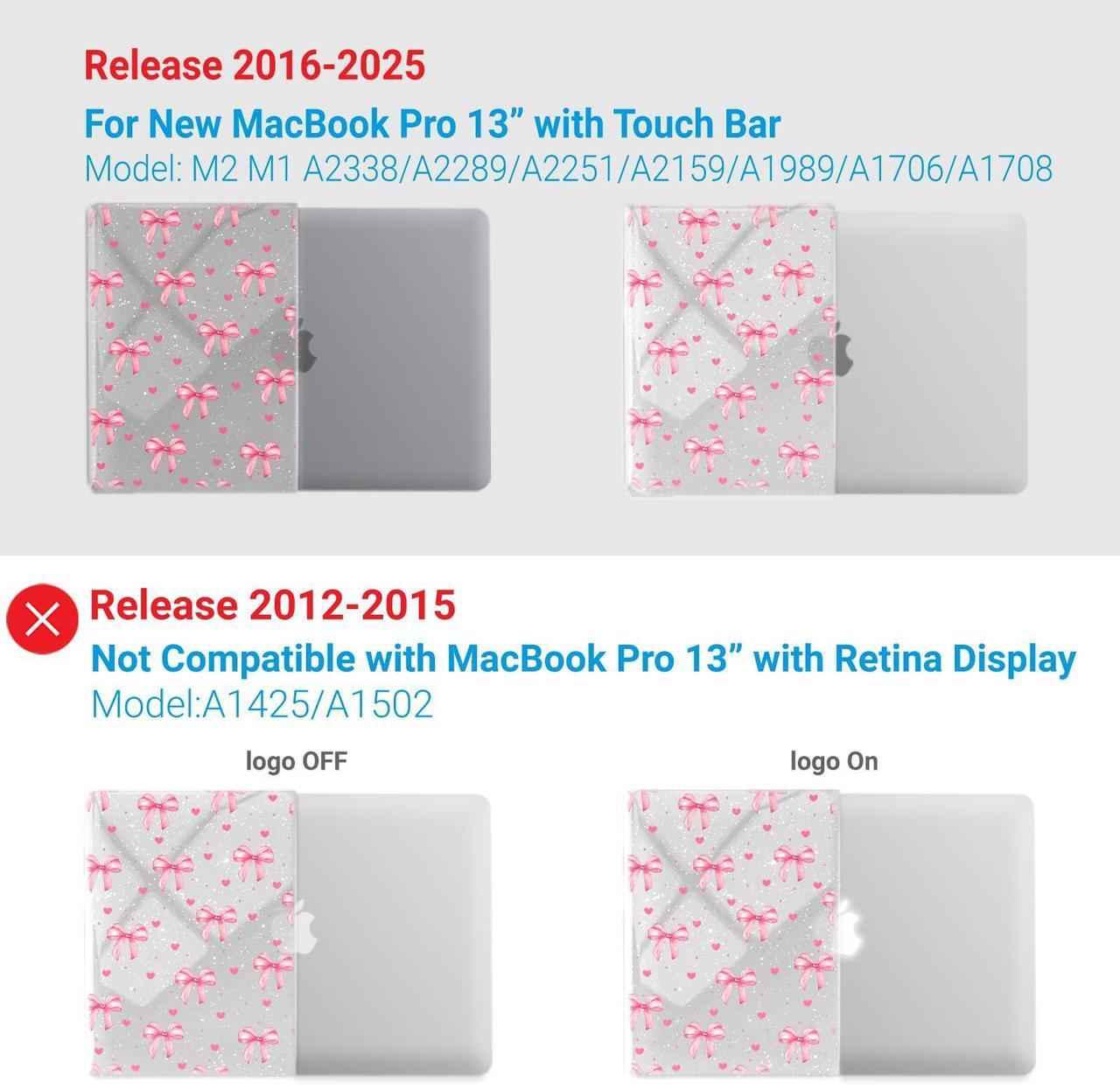 Alt view image 4 of 5 - IBENZER Compatible with 2025 2024 M2 MacBook Pro 13 Inch Case 2025-2016 M1 A2338 A2289 A2251 A2159 A1989 A1706 A1708, Hard Shell Case & Keyboard Cover for Mac Pro 13, Bow, MT13-BOW+1