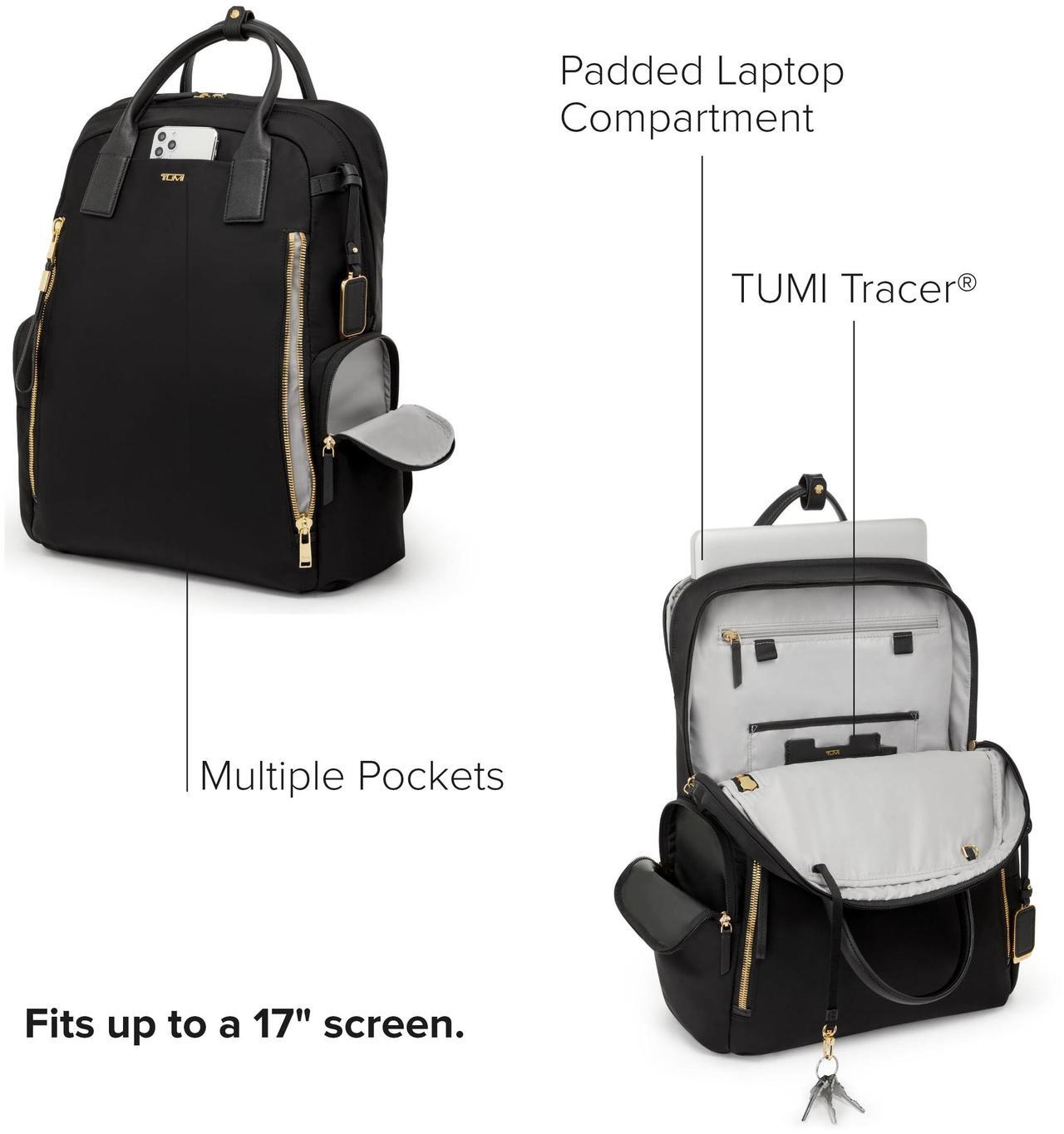 Alt view image 3 of 5 - TUMI - Voyageur Atlanta Backpack - Travel Backpack for Women - For Business, Commute - Holds Up to 17" Laptop - Black & Gold Hardware