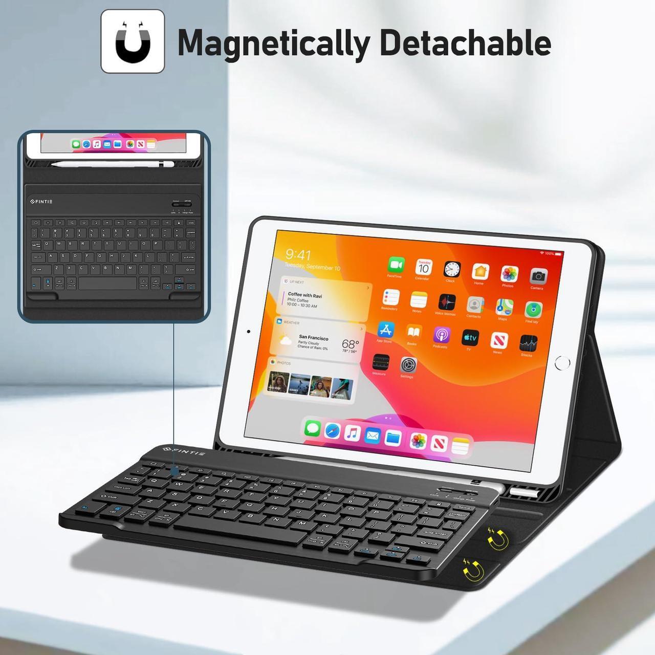 Alt view image 4 of 5 - FINTIE Keyboard Case for iPad 9th / 8th / 7th Generation (2021/2020/2019) 10.2 Inch, Soft TPU Back Stand Cover with Pencil Holder, Magnetically Detachable Wireless Bluetooth Keyboard, Black