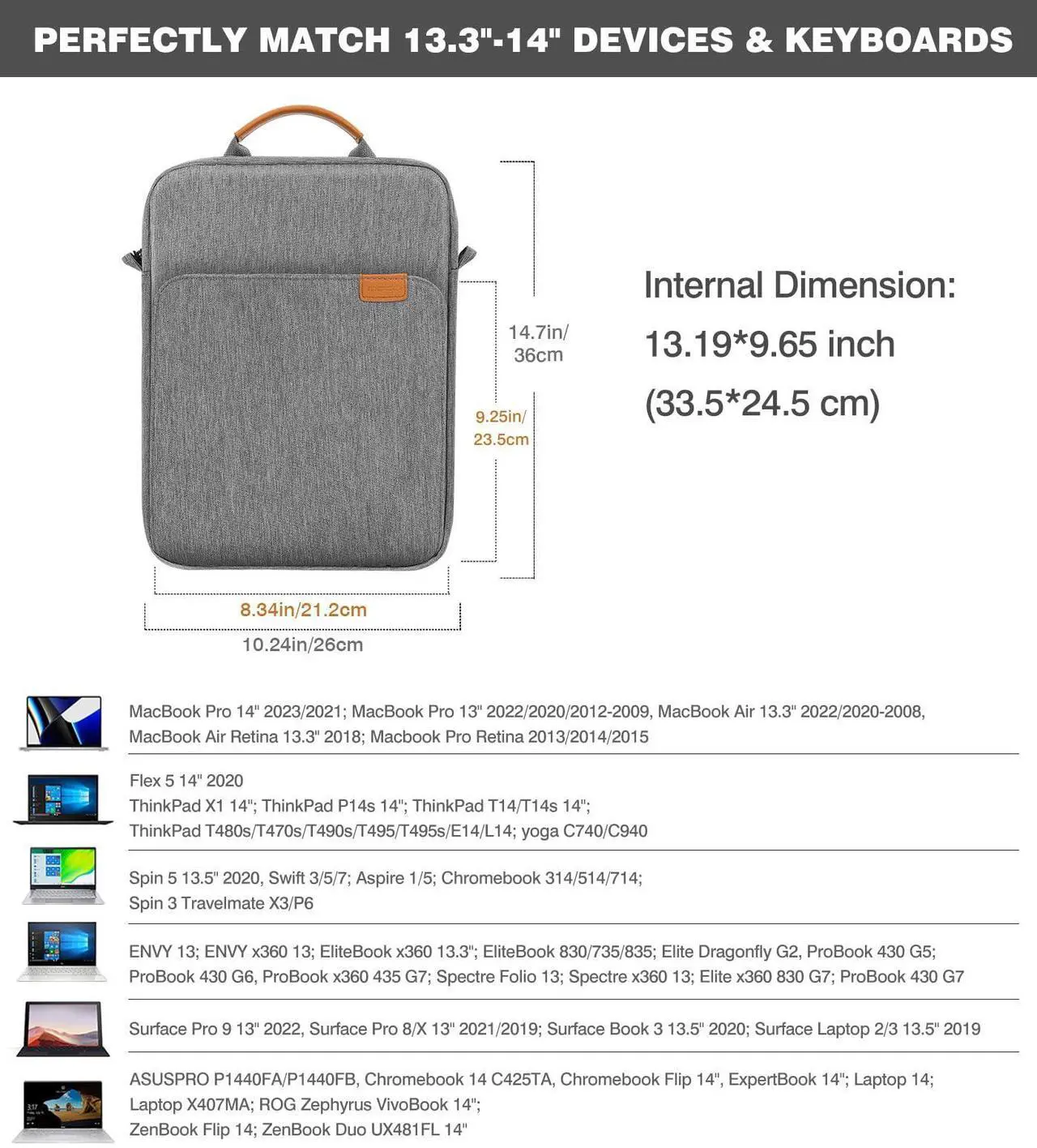 Alt view image 2 of 5 - MoKo 13.3-14 Inch Laptop Sleeve Bag Fits MacBook Pro M3/M2 14" 2023, MacBook Pro 13" M2, New MacBook Air 13.6" M3/M2 2024/2022,Tab S8 Ultra 14.6",Handle Carrying Case with Shoulder Strap, Dark Gray