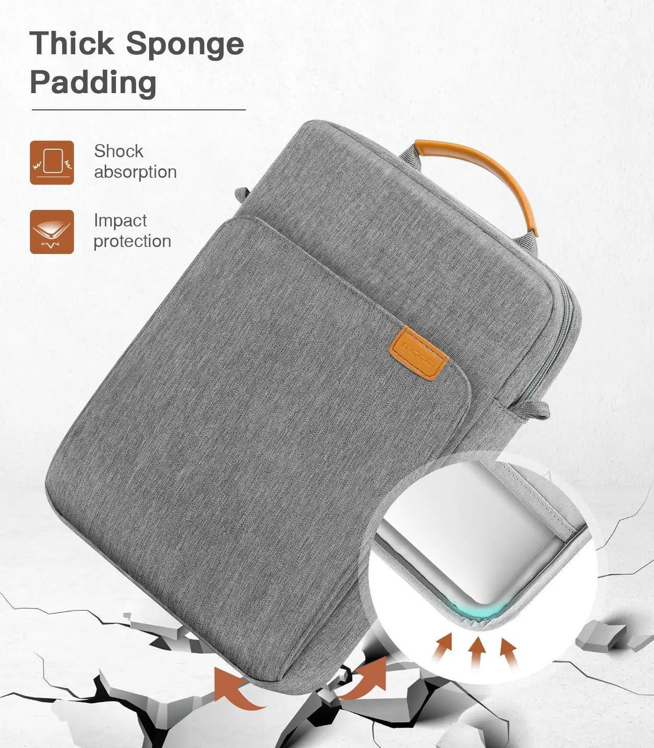 Alt view image 4 of 5 - MoKo 13.3-14 Inch Laptop Sleeve Bag Fits MacBook Pro M3/M2 14" 2023, MacBook Pro 13" M2, New MacBook Air 13.6" M3/M2 2024/2022,Tab S8 Ultra 14.6",Handle Carrying Case with Shoulder Strap, Dark Gray
