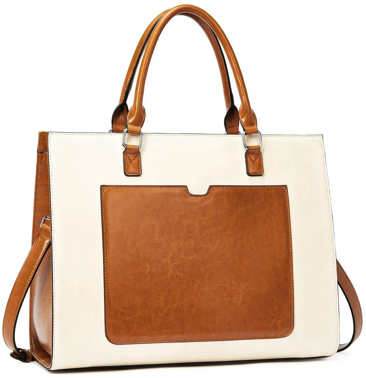 Main image of BROMEN Womens Briefcase Leather 15.6 inch Laptop Shoulder Bag Business Tote Handbag Brown with Beige