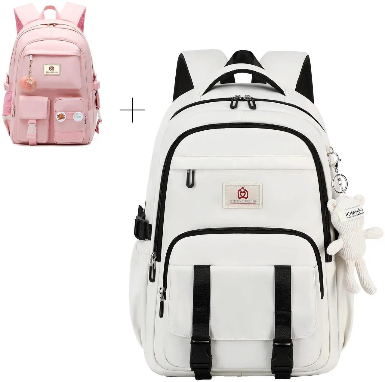 Main image of Hidds Laptop Backpack Pink+ College Backpacks Beige Lightweight School Bag Large Women Bookbags