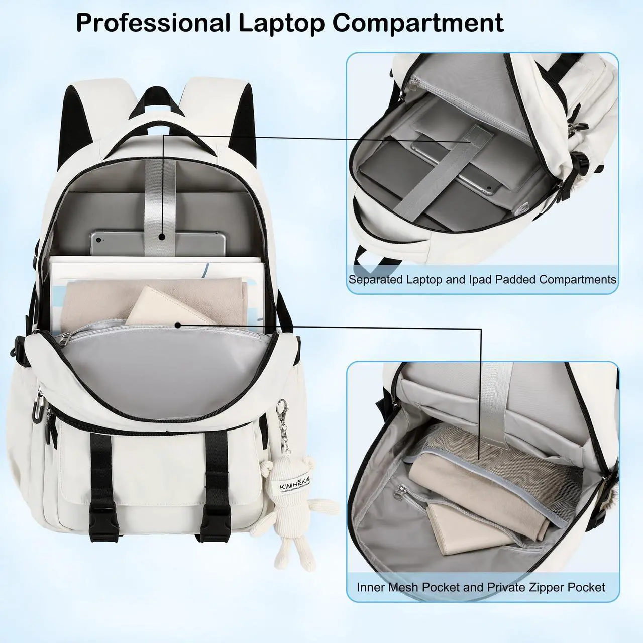 Alt view image 4 of 5 - Hidds Laptop Backpack Pink+ College Backpacks Beige Lightweight School Bag Large Women Bookbags