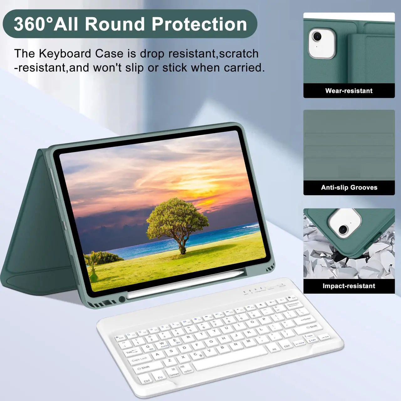 Alt view image 4 of 5 - for iPad Air 13 inch Case with Keyboard (M2) 2024 (M3) 2025, Magnetically Detachable Wireless Bluetooth Keyboard, Stain Proof Smart Protect Cover, Auto Sleep/Wake Up, Long Battery Life, Dark Green