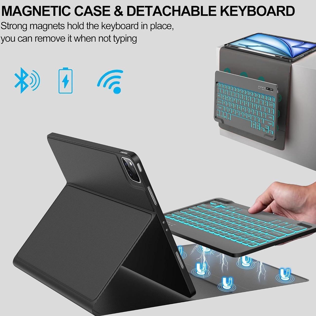 Alt view image 3 of 5 - Keyboard Case for iPad Air 13-inch (M2) 2024 / iPad Pro 12.9-inch 2018-3rd/2020-4th/2021-5th/2022-6th Gen, Backlit Detachable Bluetooth Keyboard, Slim Folio Smart Case with Pencil Holder, Space Black