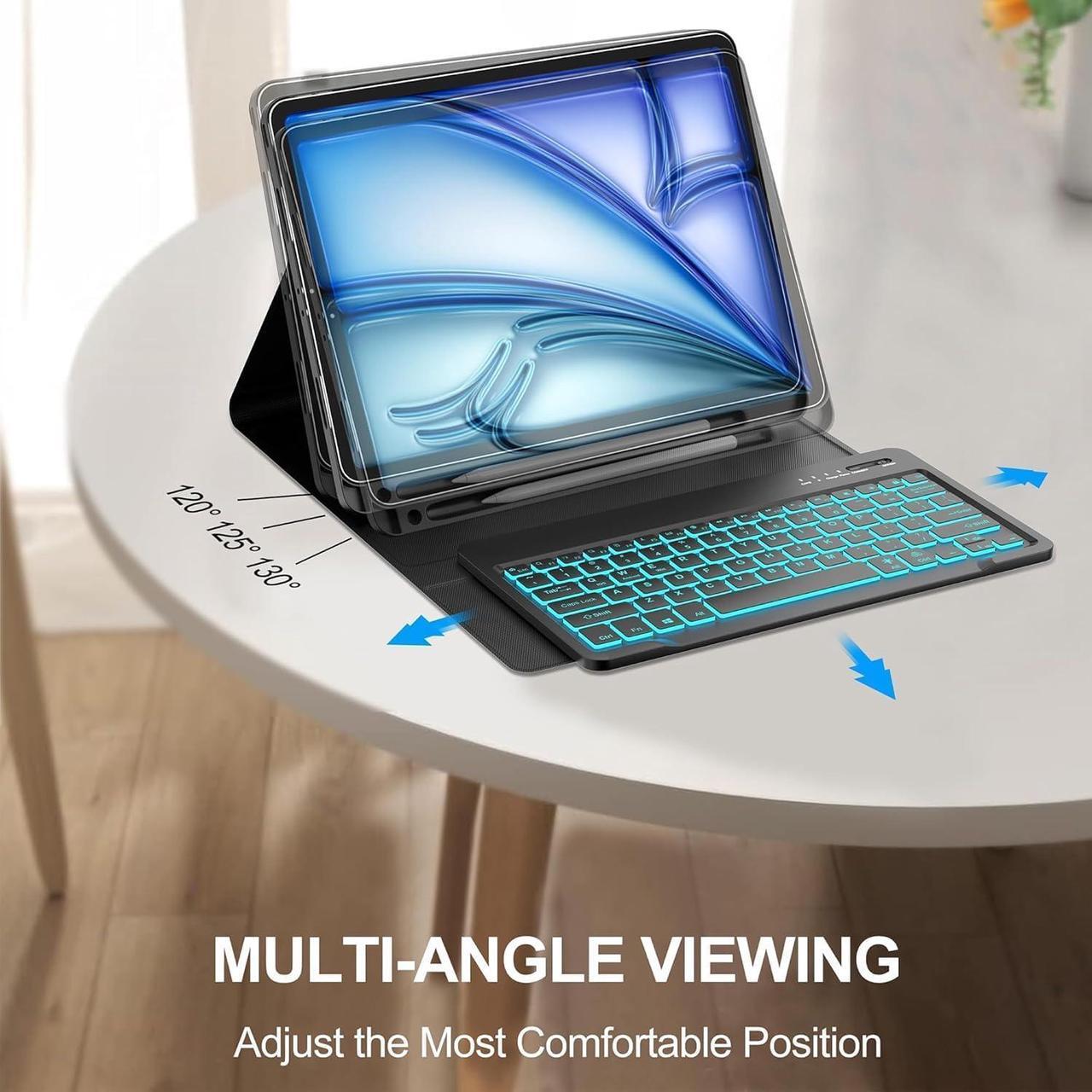 Alt view image 4 of 5 - Keyboard Case for iPad Air 13-inch (M2) 2024 / iPad Pro 12.9-inch 2018-3rd/2020-4th/2021-5th/2022-6th Gen, Backlit Detachable Bluetooth Keyboard, Slim Folio Smart Case with Pencil Holder, Space Black
