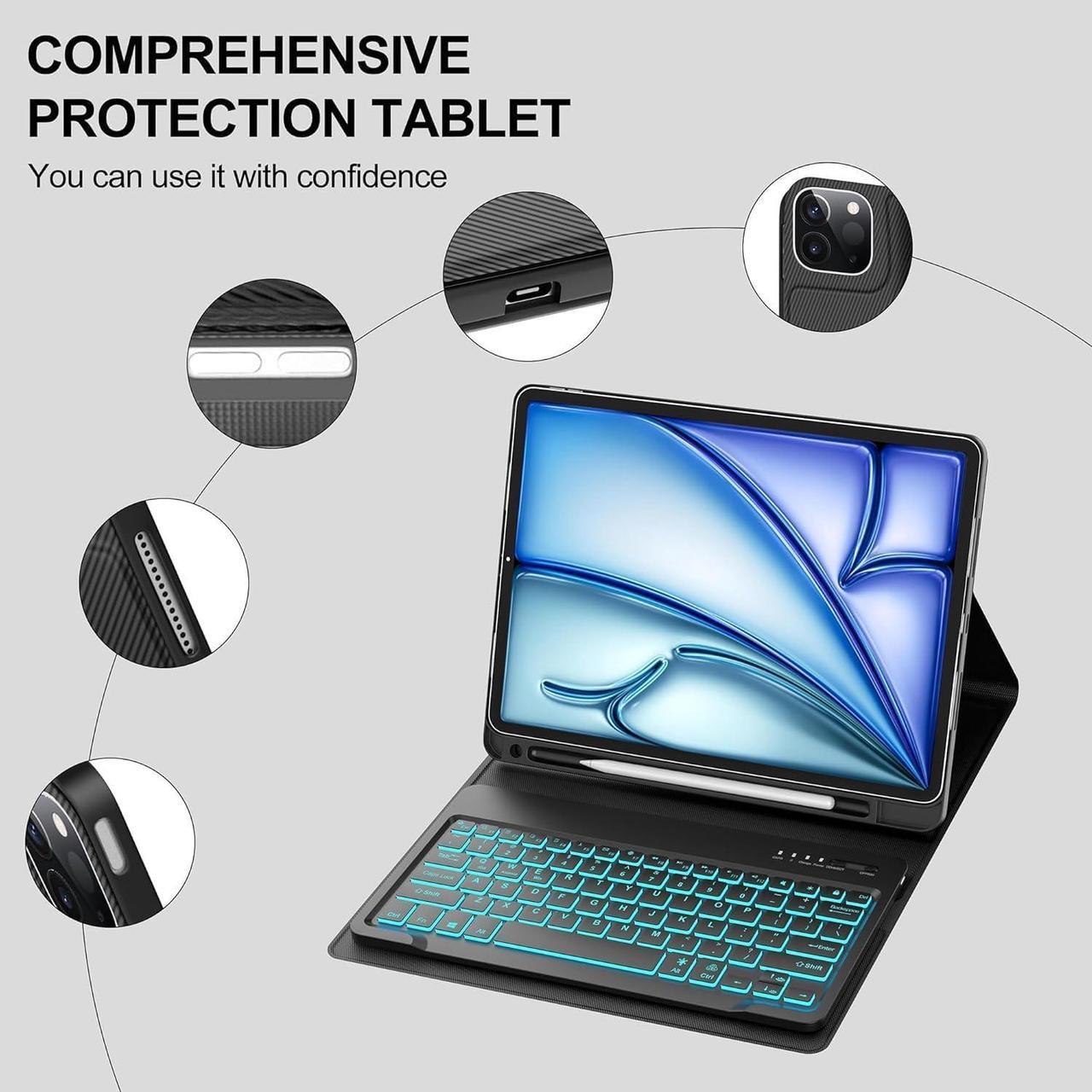 Alt view image 5 of 5 - Keyboard Case for iPad Air 13-inch (M2) 2024 / iPad Pro 12.9-inch 2018-3rd/2020-4th/2021-5th/2022-6th Gen, Backlit Detachable Bluetooth Keyboard, Slim Folio Smart Case with Pencil Holder, Space Black