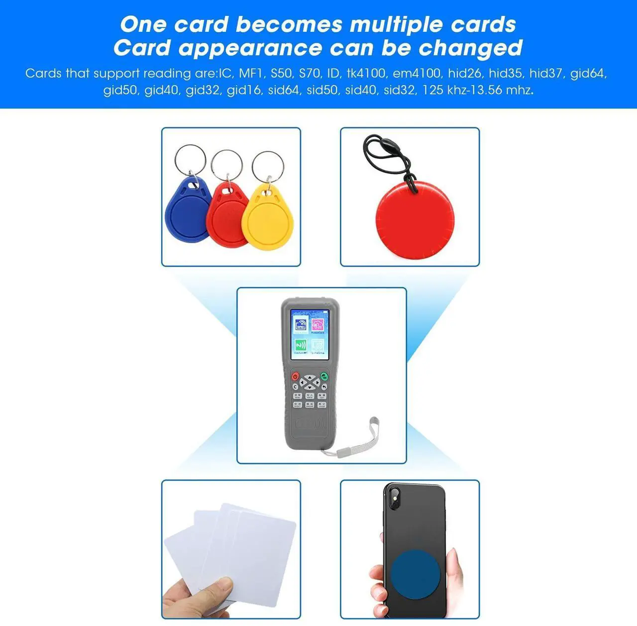 Alt view image 4 of 5 - Card Copier IC Card Reader Access Card Writer Portable NFC Card Replicator Full Color Screen Display Voice Prompts for Uid Fuld Care Zxuid Euid(IC Key Tag-Gray)