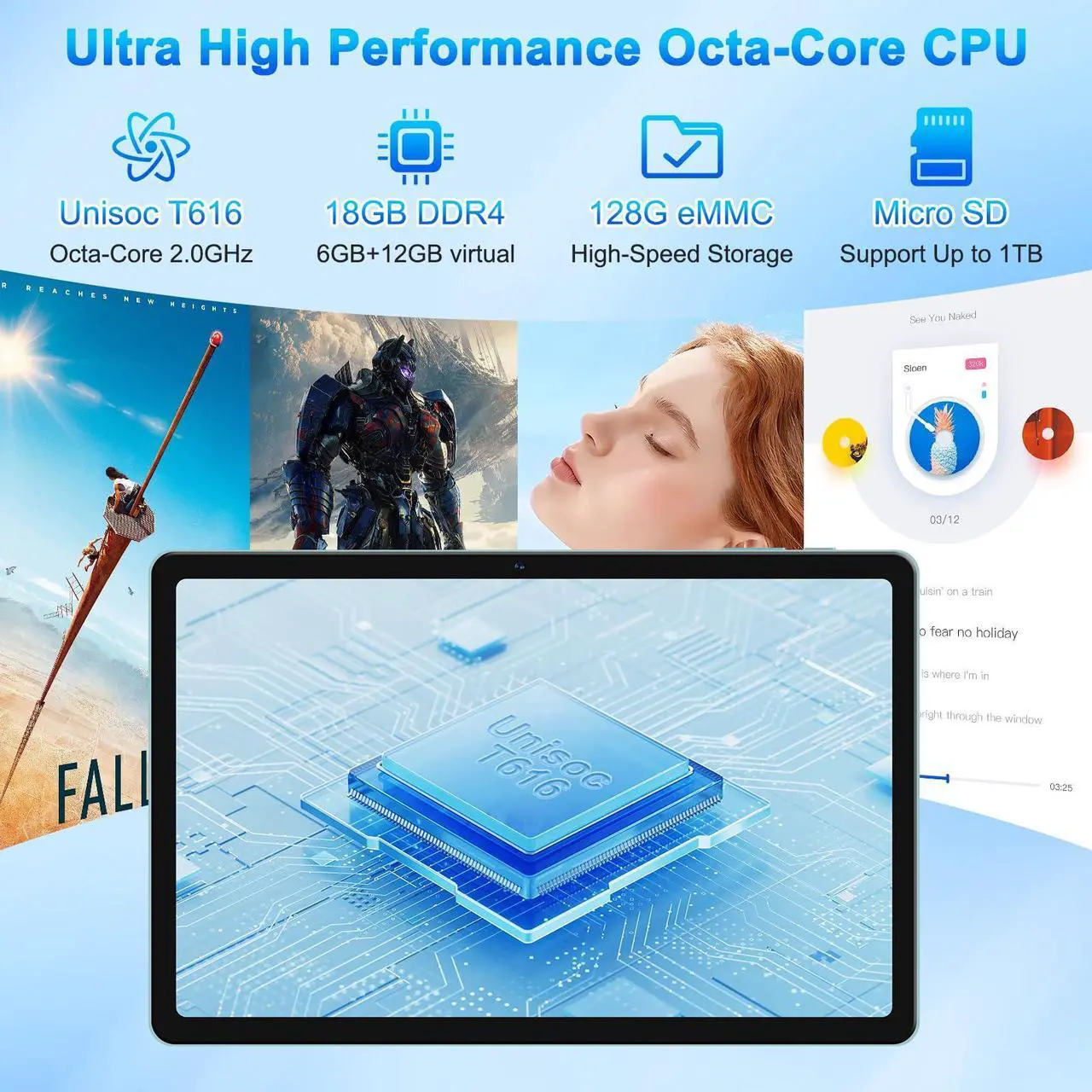 Alt view image 3 of 5 - 2025 Latest 11 inch 2K Tablet with Keyboard Android 14 2000x1200 2 in 1 Tablets PC, T616 Octa Core, 18GB RAM+128GB ROM, 5+5+13MP Camera, 9000mAh Battery 4 Speakers, 5G WiFi, with Case, Stylus - Green