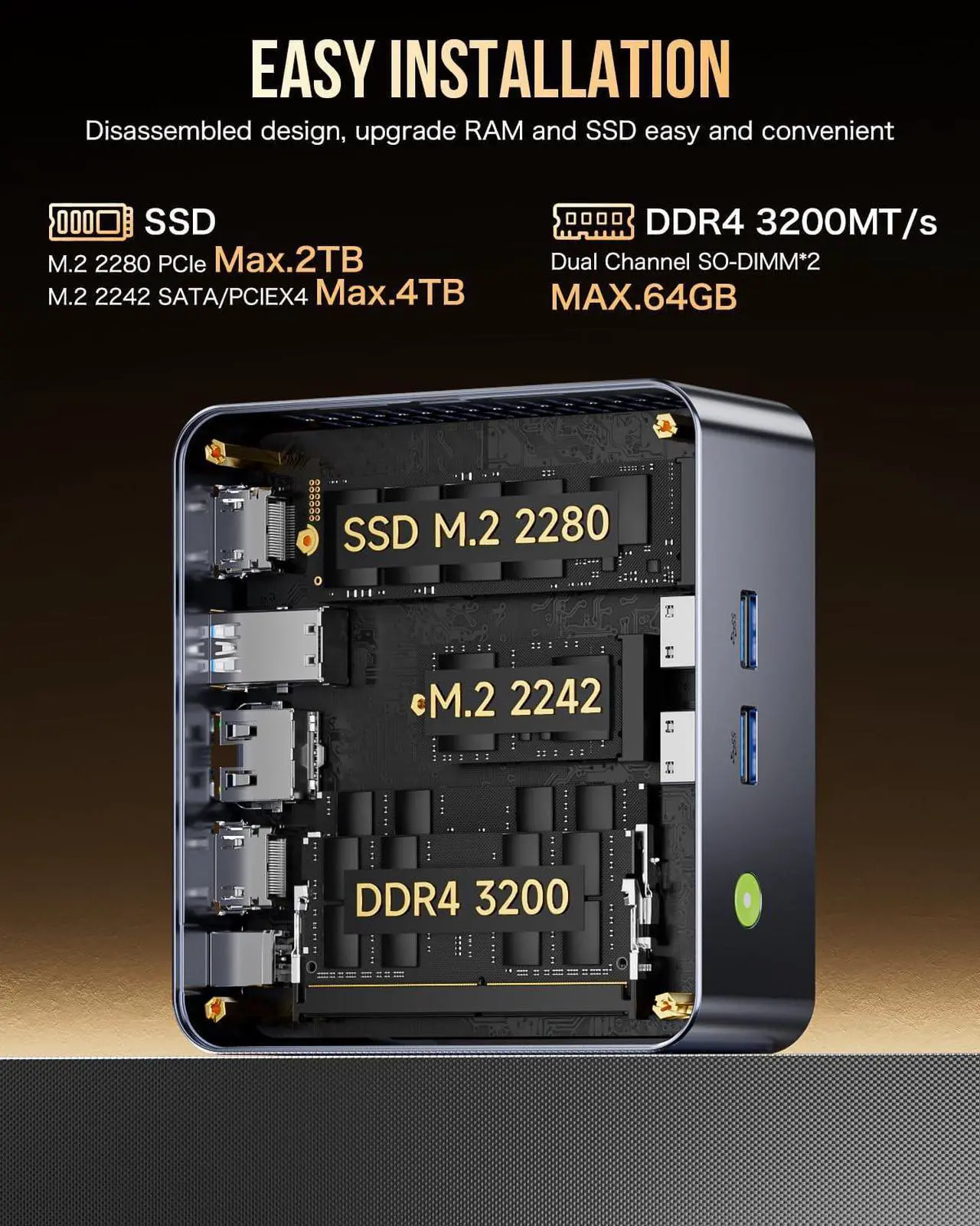 Alt view image 4 of 5 - GMKtec M3 Plus Mini PC with Intel Core i9 12900HK(14C/20T 5.0 GHz), 32GB DDR4 RAM+2TB NVMe SSD, Mini Desktop Computer Triple 4K Display, WiFi 6, BT5.2, USB-C