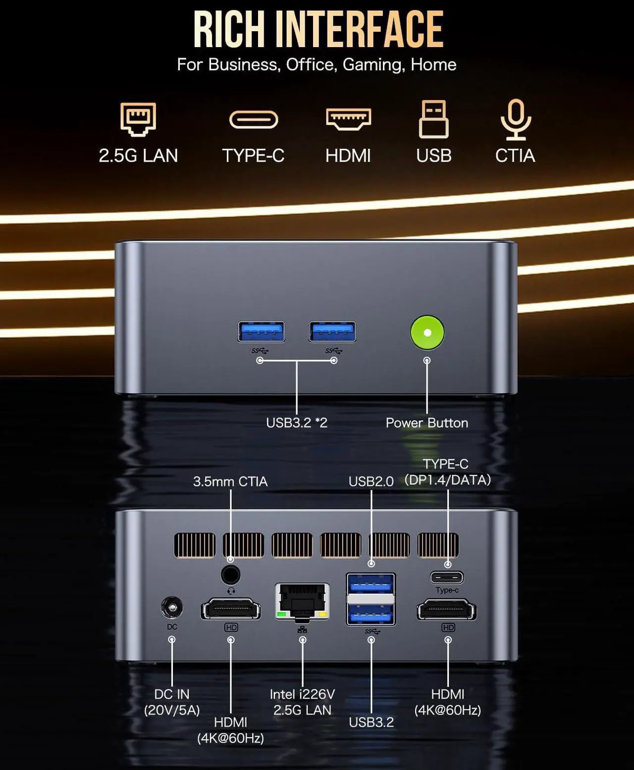 Alt view image 5 of 5 - GMKtec M3 Plus Mini PC with Intel Core i9 12900HK(14C/20T 5.0 GHz), 32GB DDR4 RAM+2TB NVMe SSD, Mini Desktop Computer Triple 4K Display, WiFi 6, BT5.2, USB-C